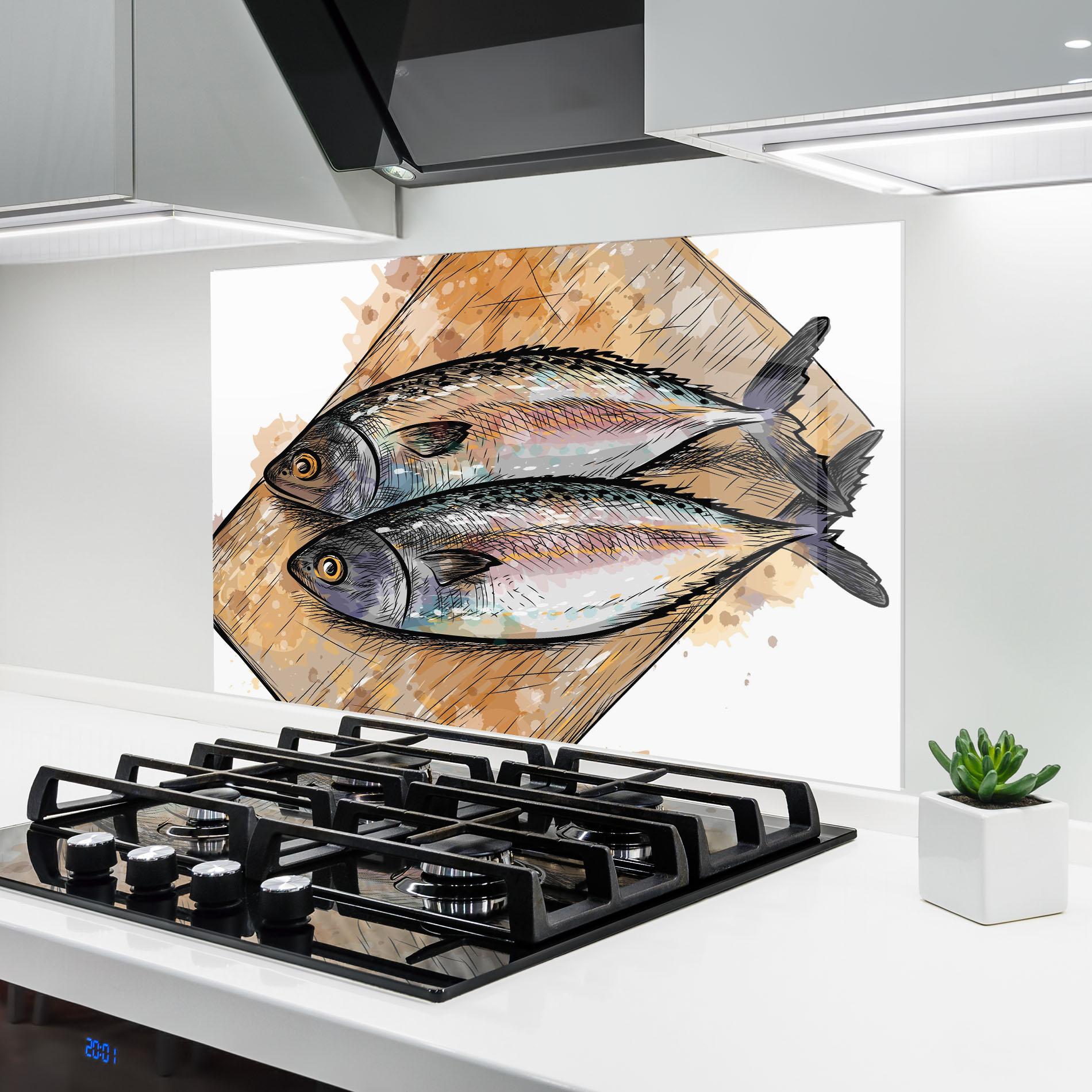 Panou Sticla Bucatarie Grilled Fish mockup 6