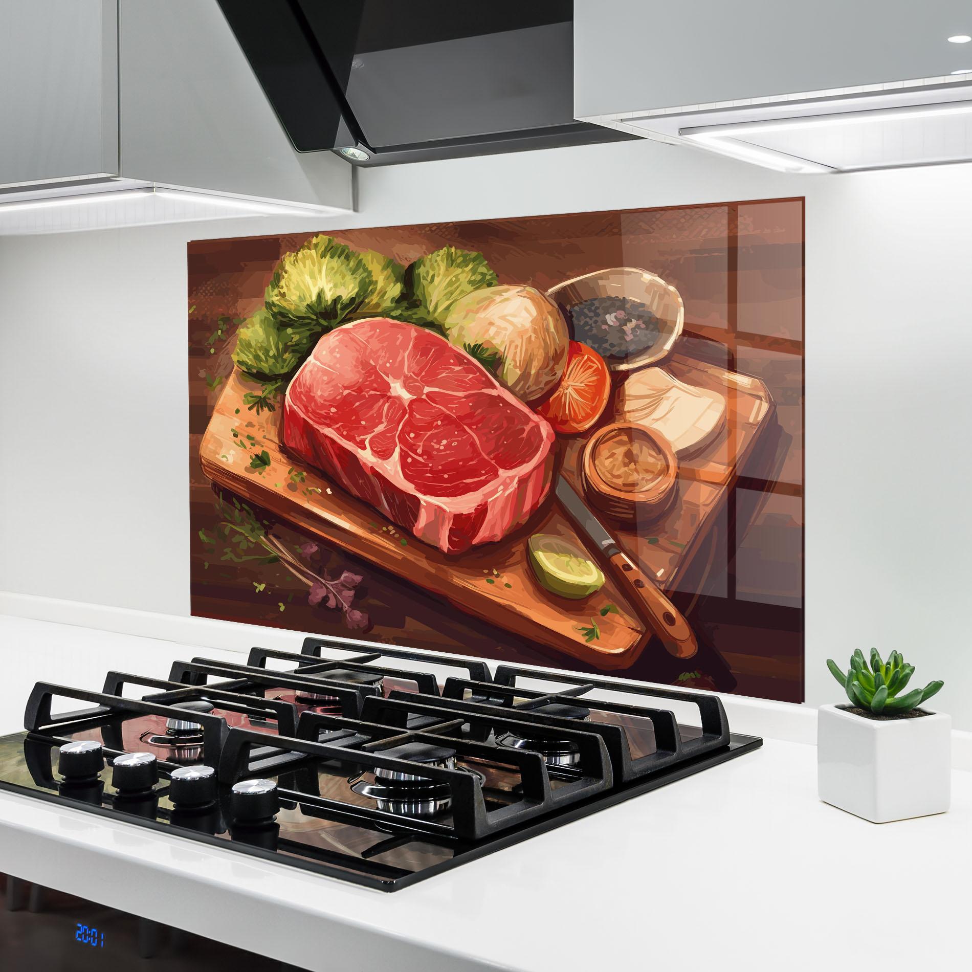 Panou Sticla Bucatarie Meat Preparing mockup 6