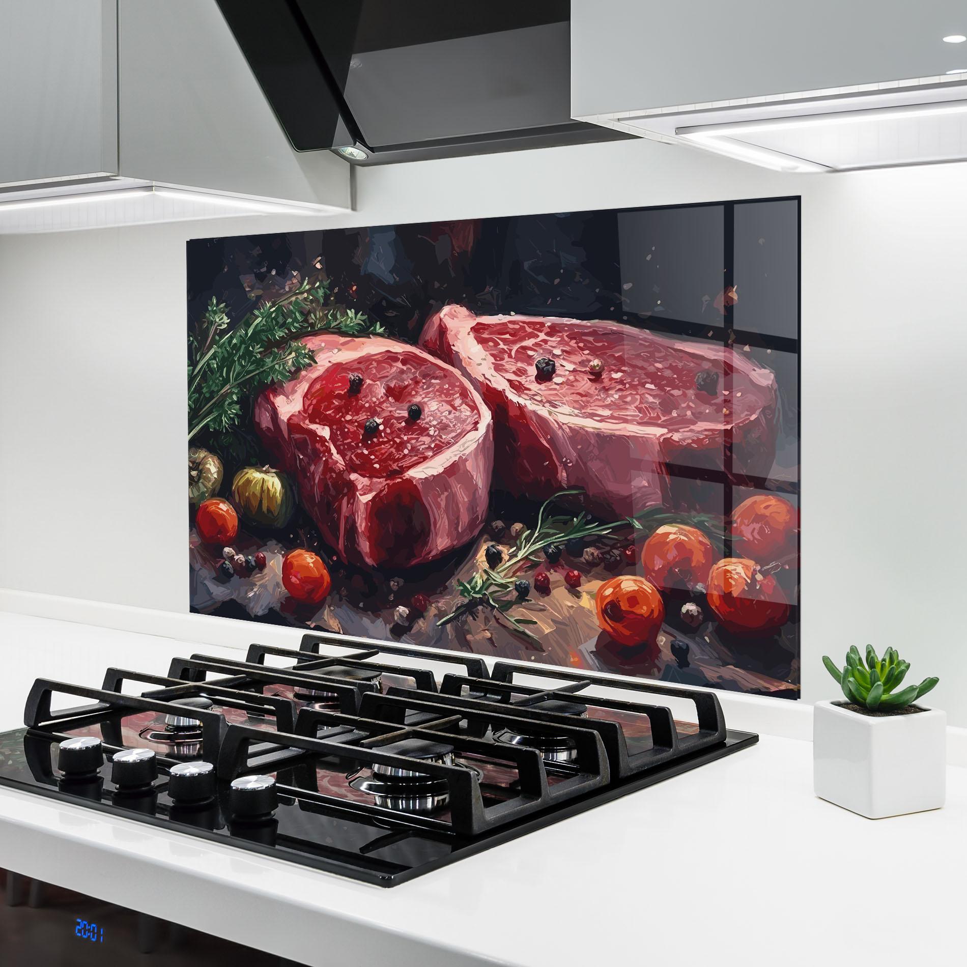 Panou Sticla Bucatarie Meat With Tomatoes mockup 6