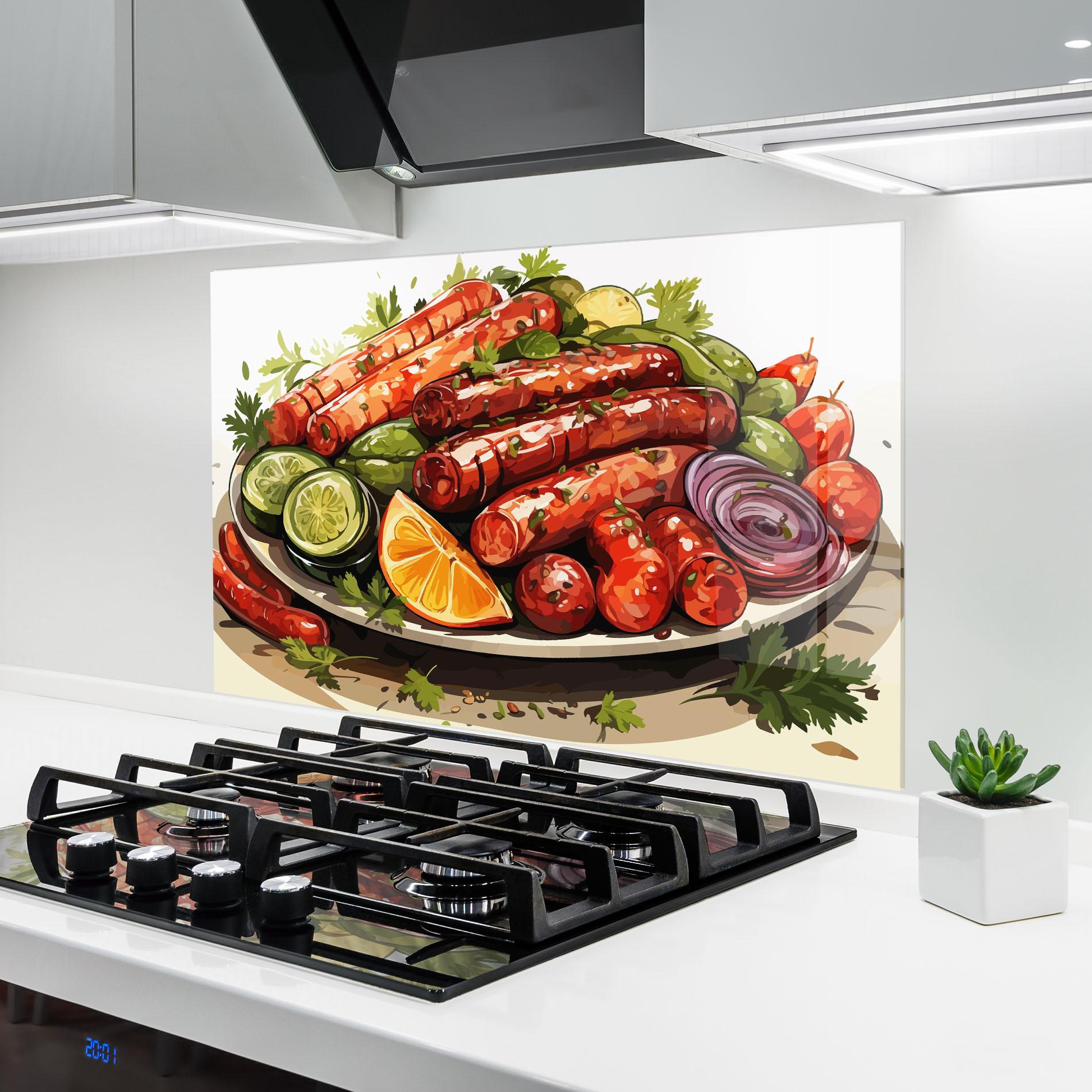 Panou Sticla Bucatarie Tasty Sousages mockup 6