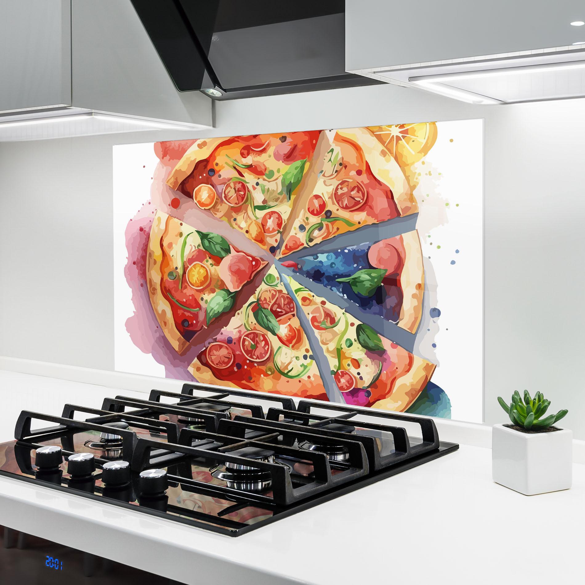 Panou Sticla Bucatarie Watercolor Pizza mockup 6