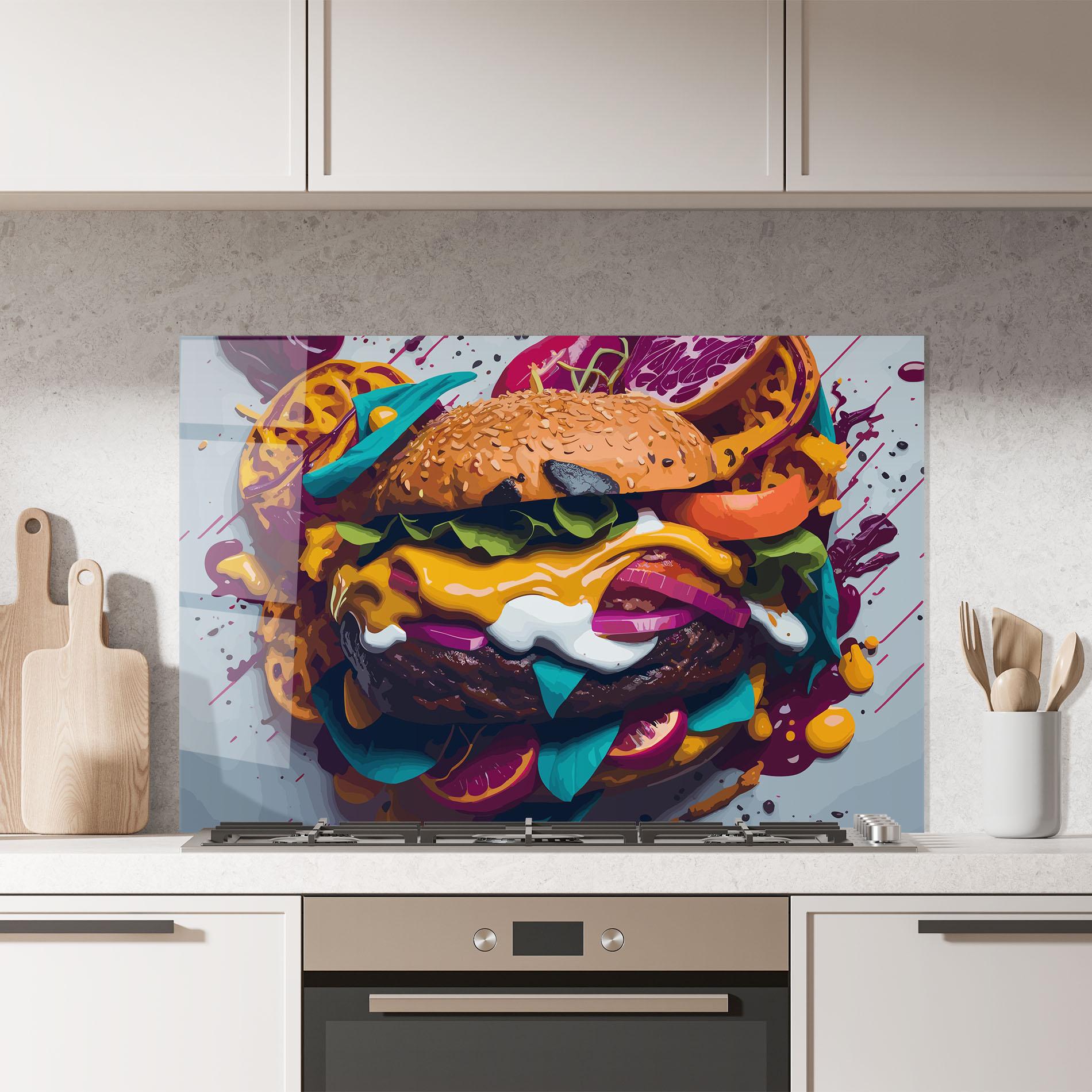 Panou Sticla Bucatarie Burger Color Mix mockup 7