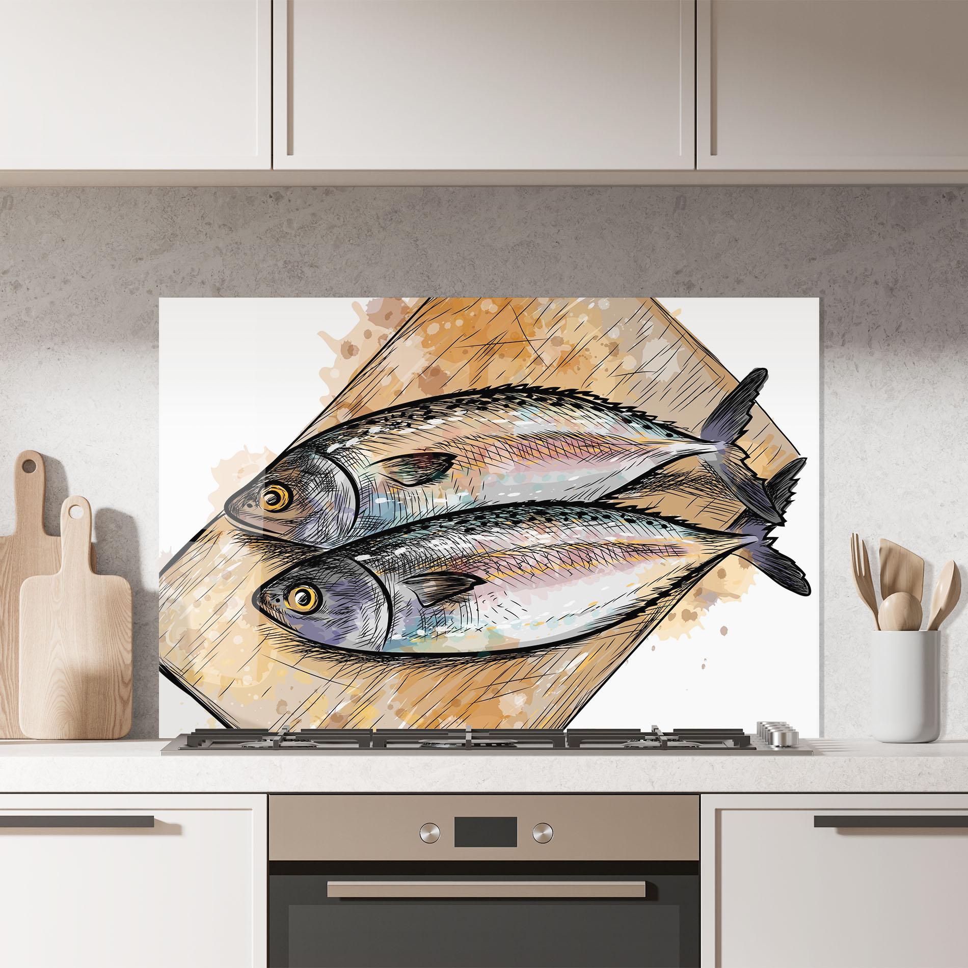 Panou Sticla Bucatarie Grilled Fish mockup 7