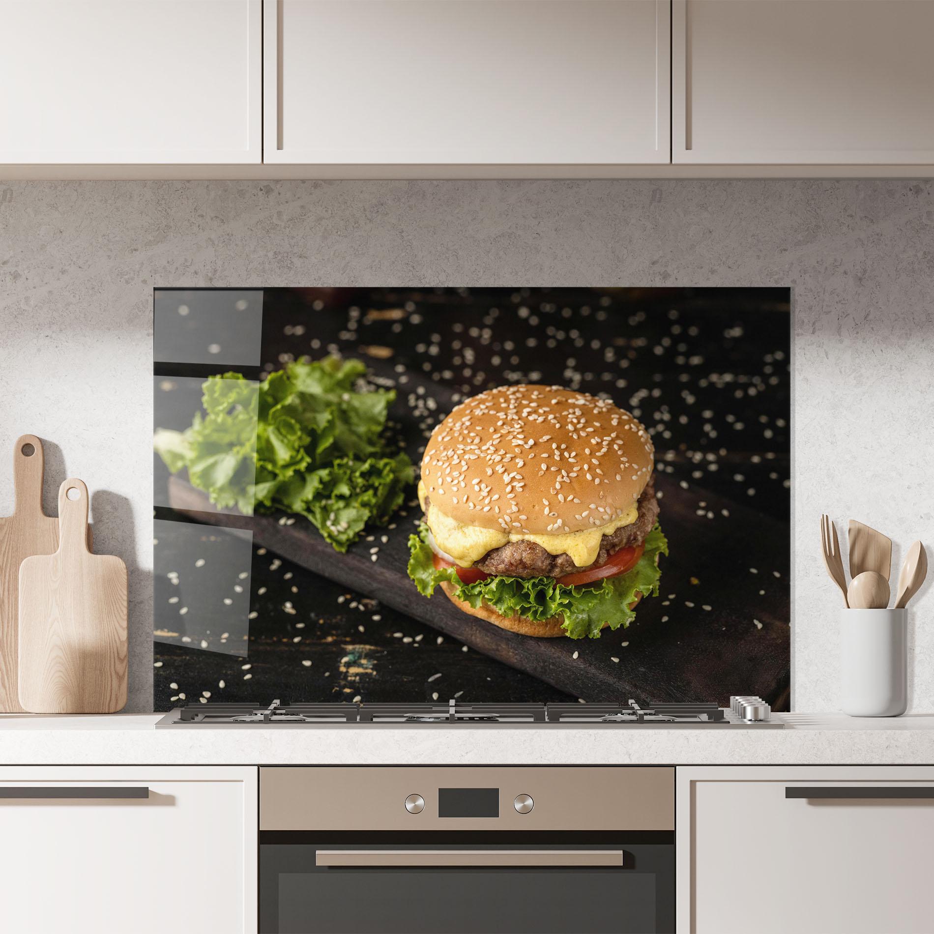 Panou Sticla Bucatarie Salad Hamburger mockup 7