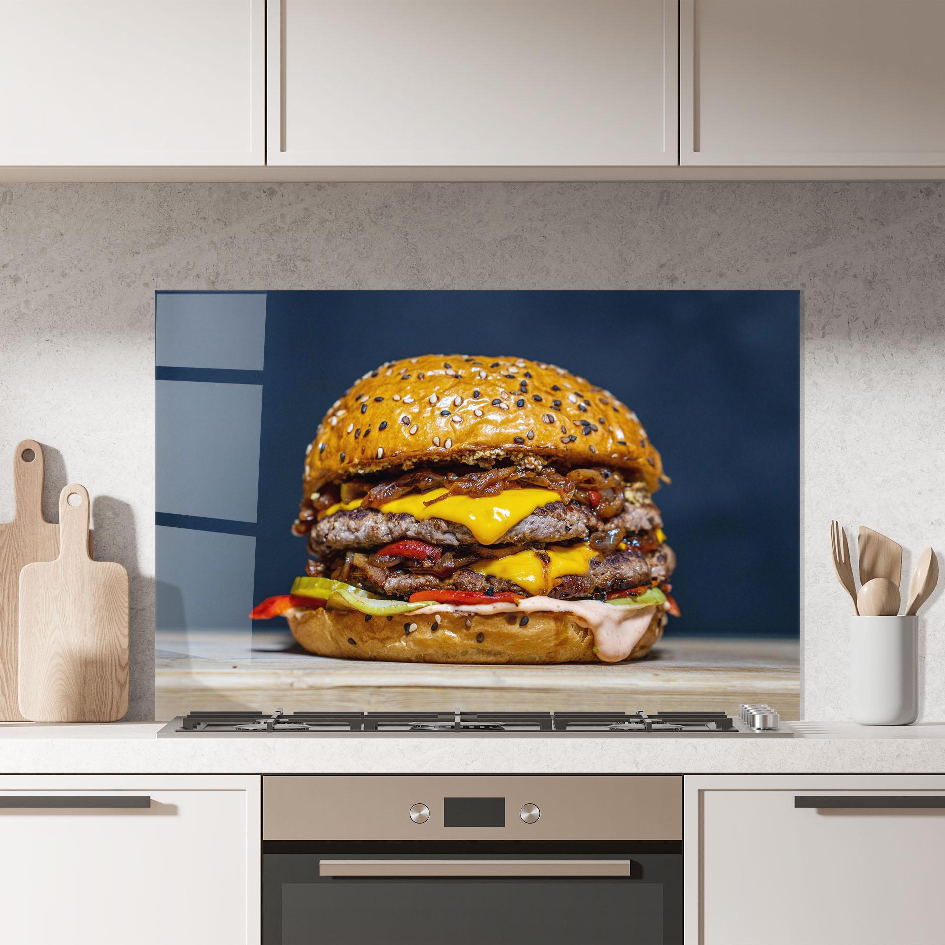 Panou Sticla Bucatarie Tasty Hamburger mockup 7