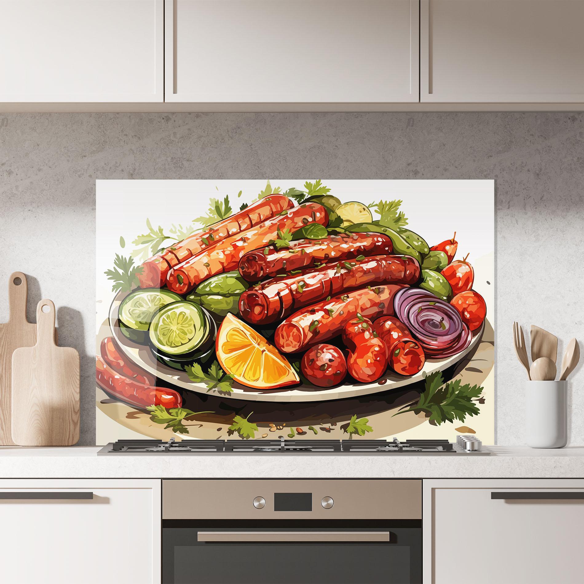 Panou Sticla Bucatarie Tasty Sousages mockup 7