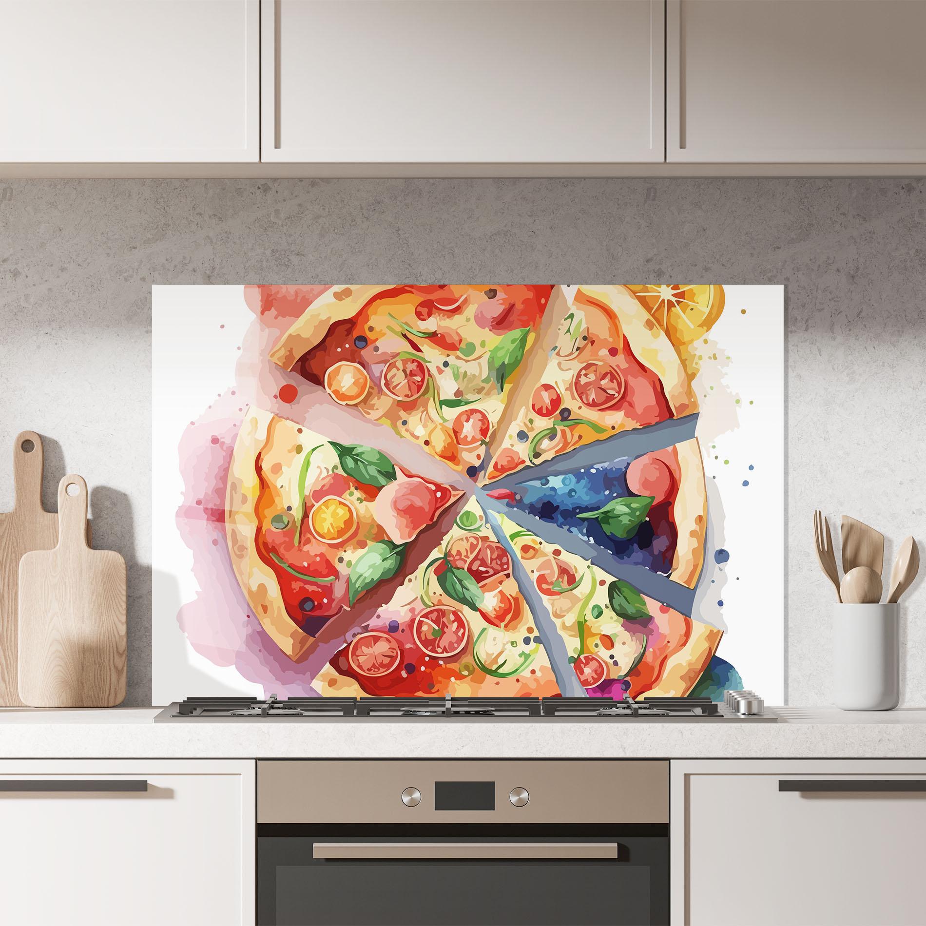 Panou Sticla Bucatarie Watercolor Pizza mockup 7