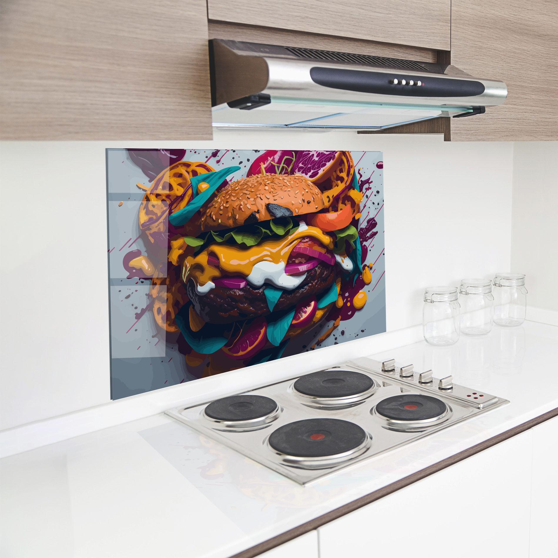 Panou Sticla Bucatarie Burger Color Mix mockup 8