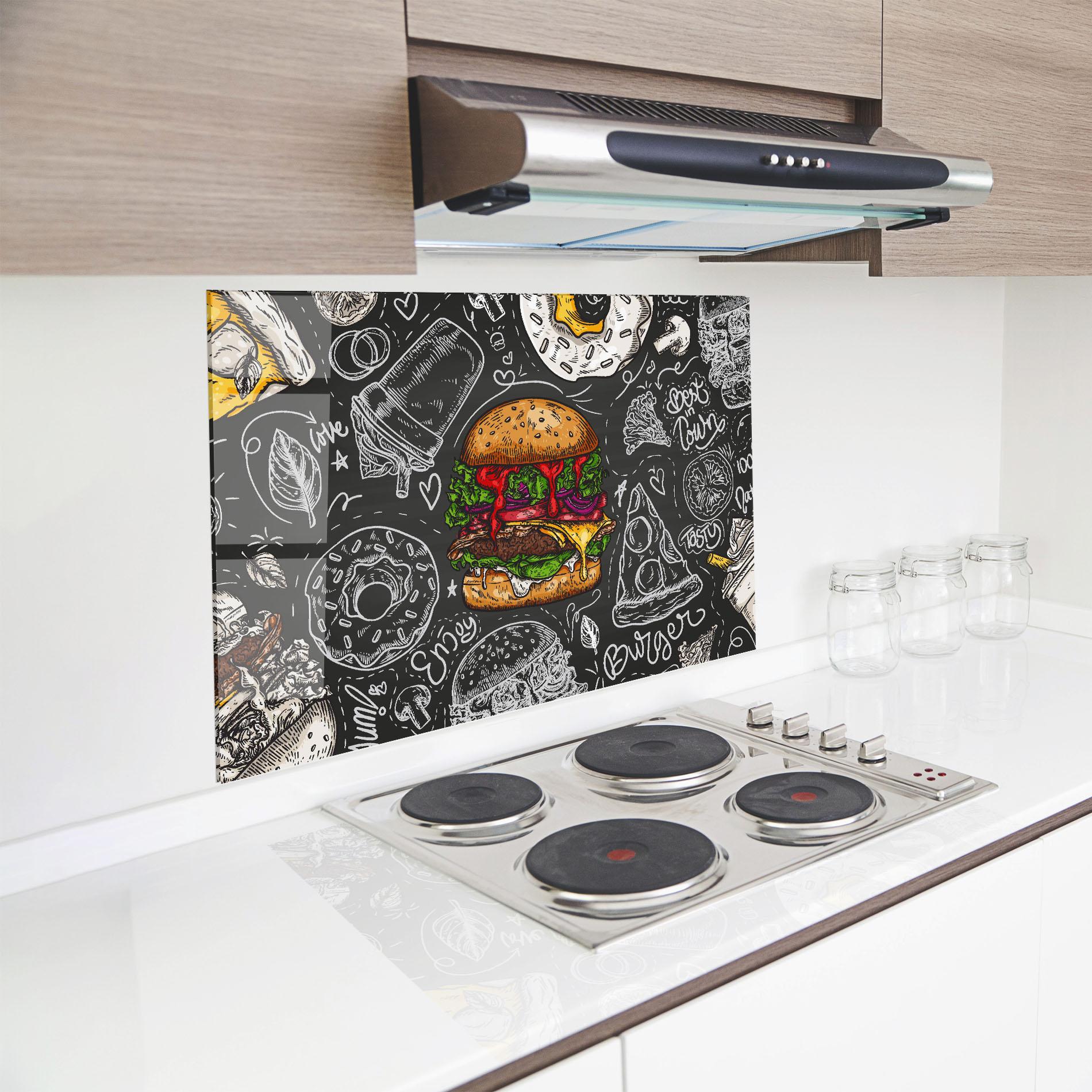 Panou Sticla Bucatarie Color Mix Burger mockup 8