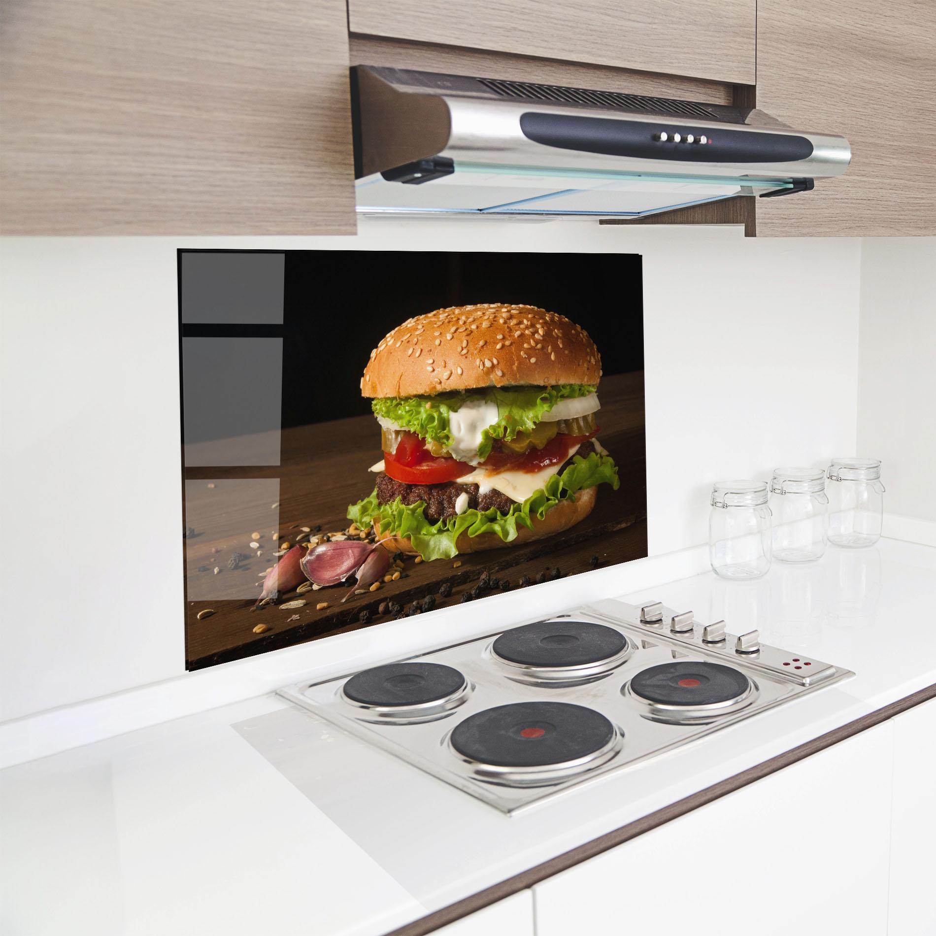 Panou Sticla Bucatarie Delicious Hamburger mockup 8
