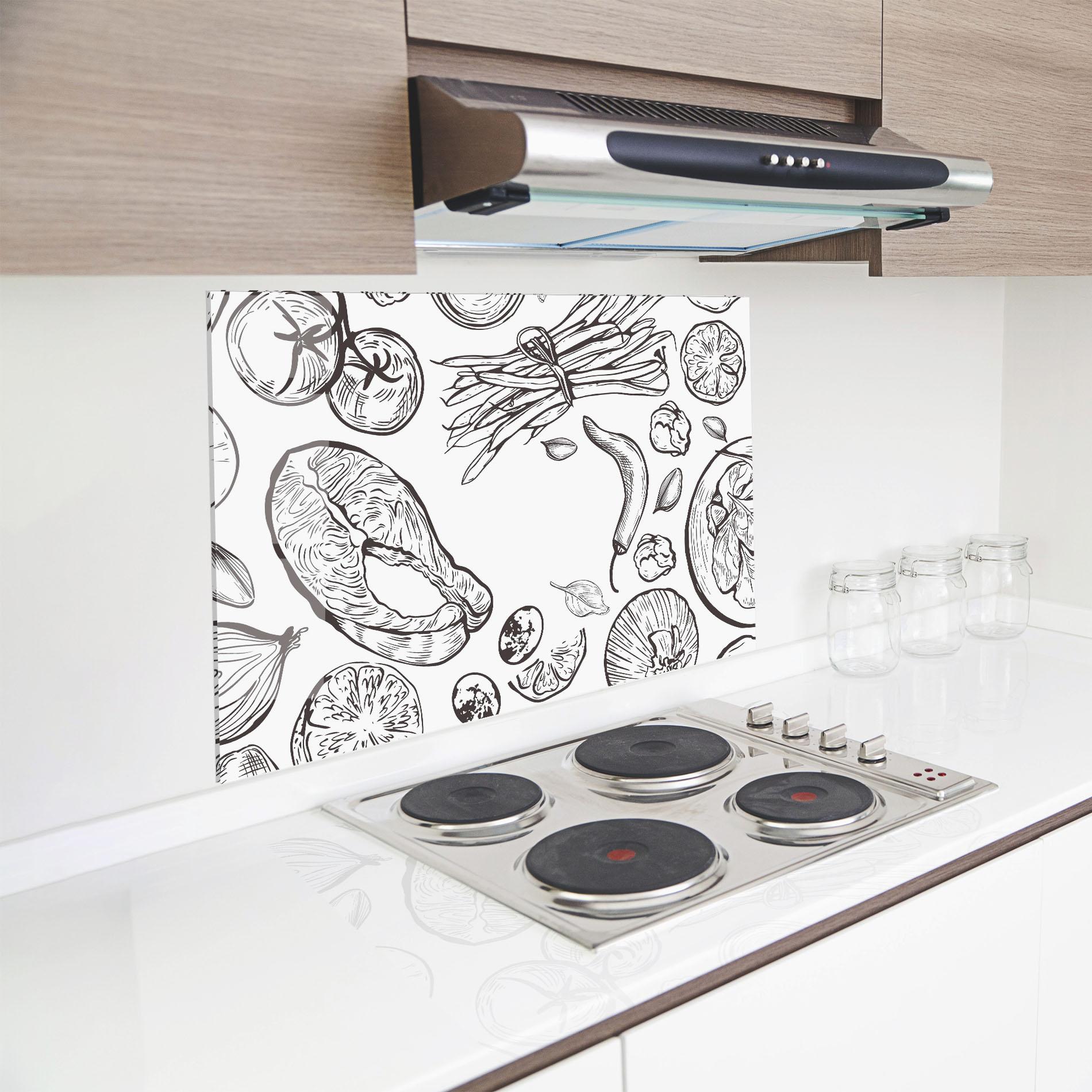 Panou Sticla Bucatarie Grey Line Food mockup 8