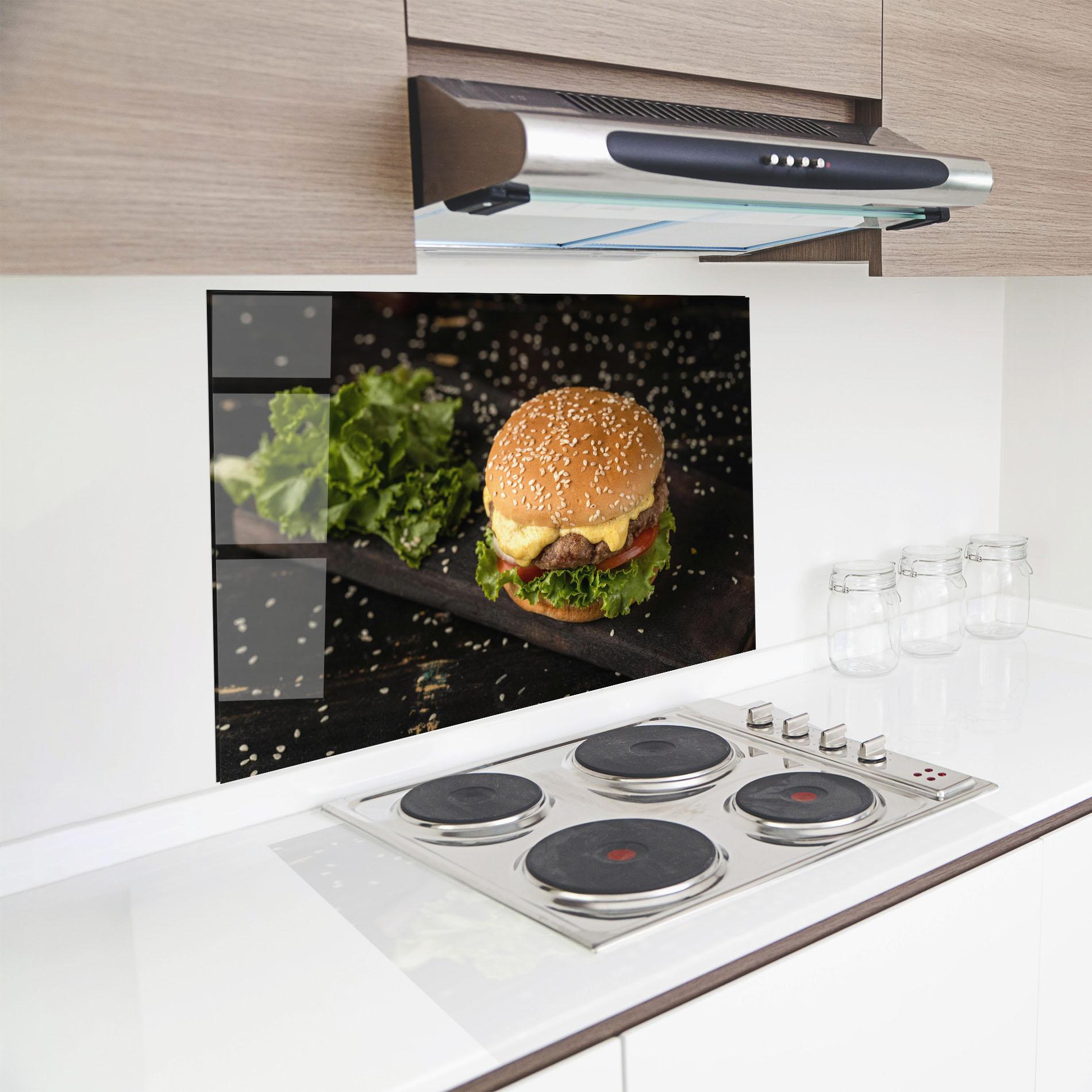 Panou Sticla Bucatarie Salad Hamburger mockup 8