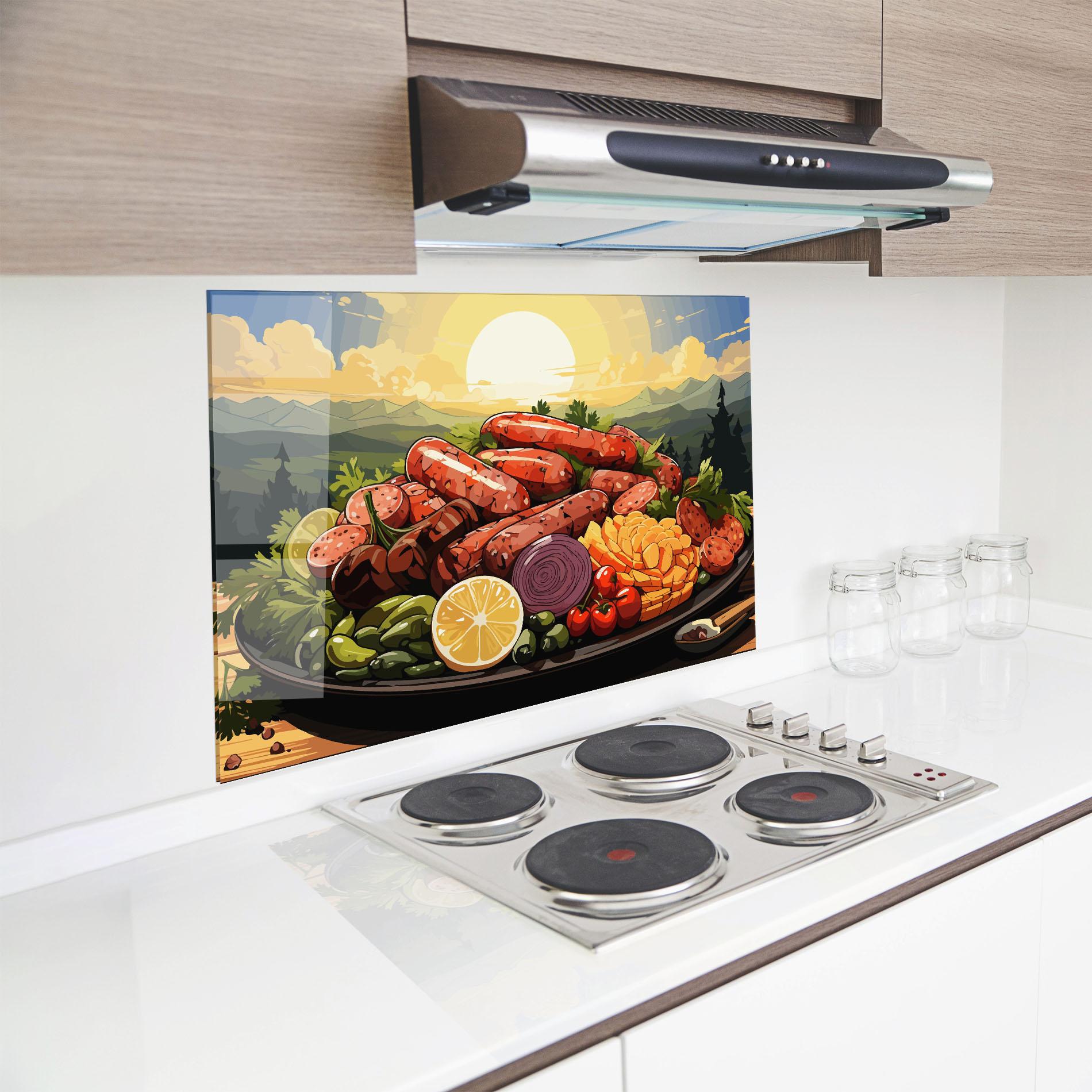 Panou Sticla Bucatarie Sunset Sousages mockup 8