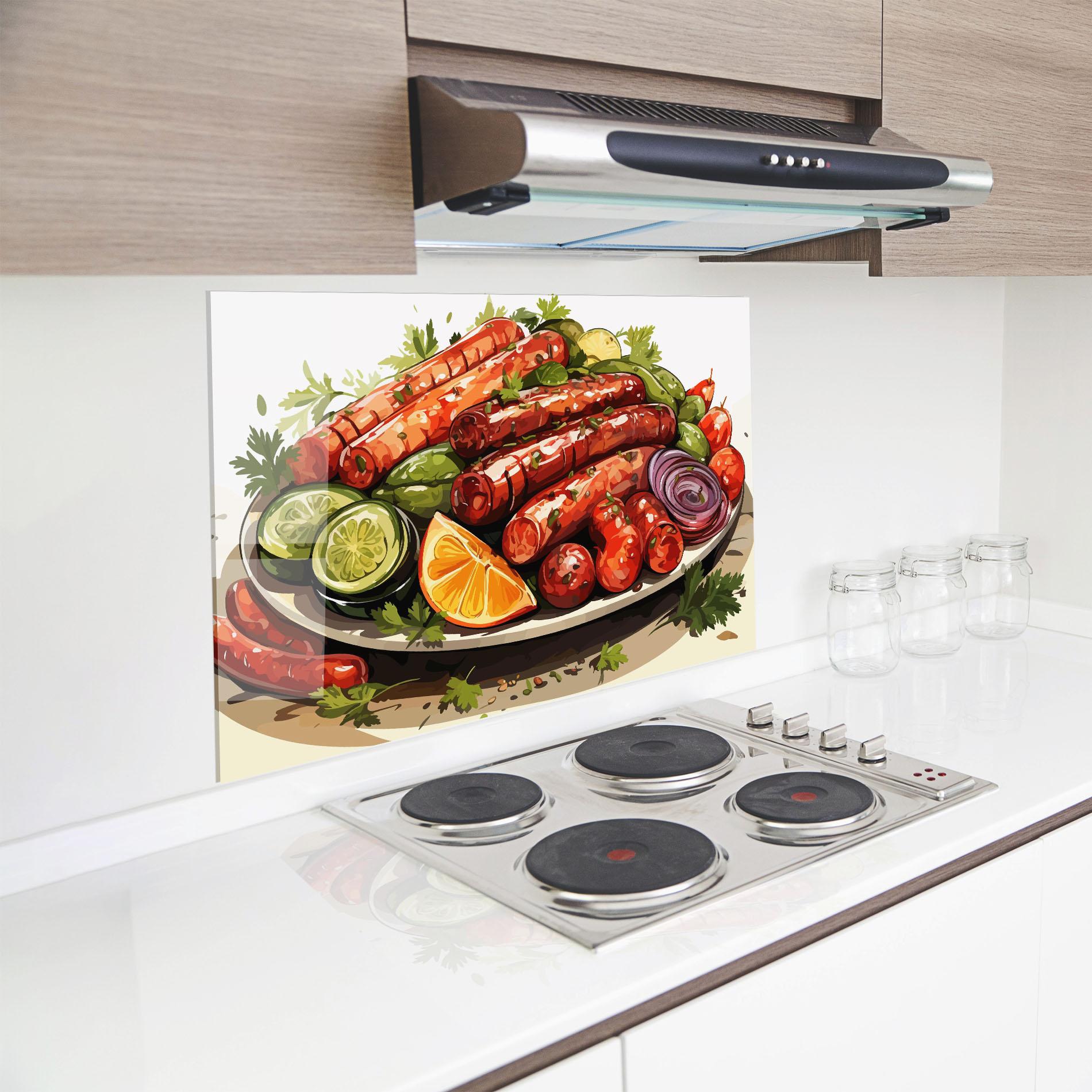 Panou Sticla Bucatarie Tasty Sousages mockup 8