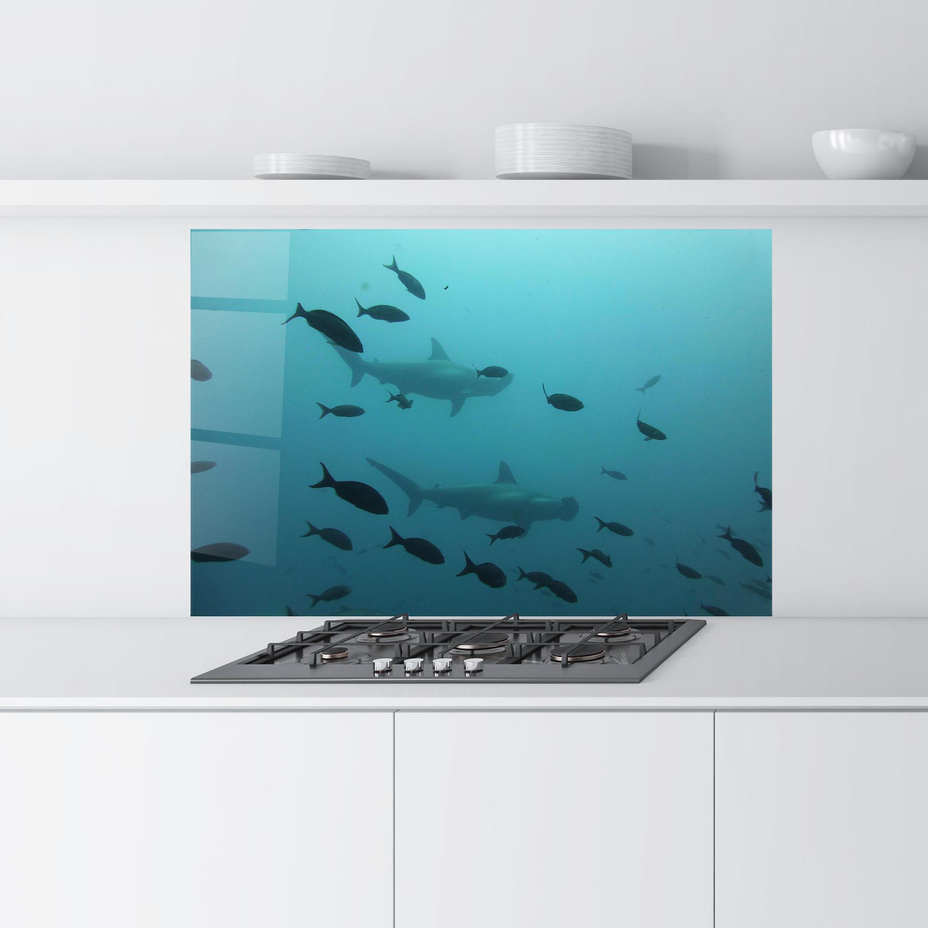 Panou Sticla Bucatarie Fish Shilouette mockup 9