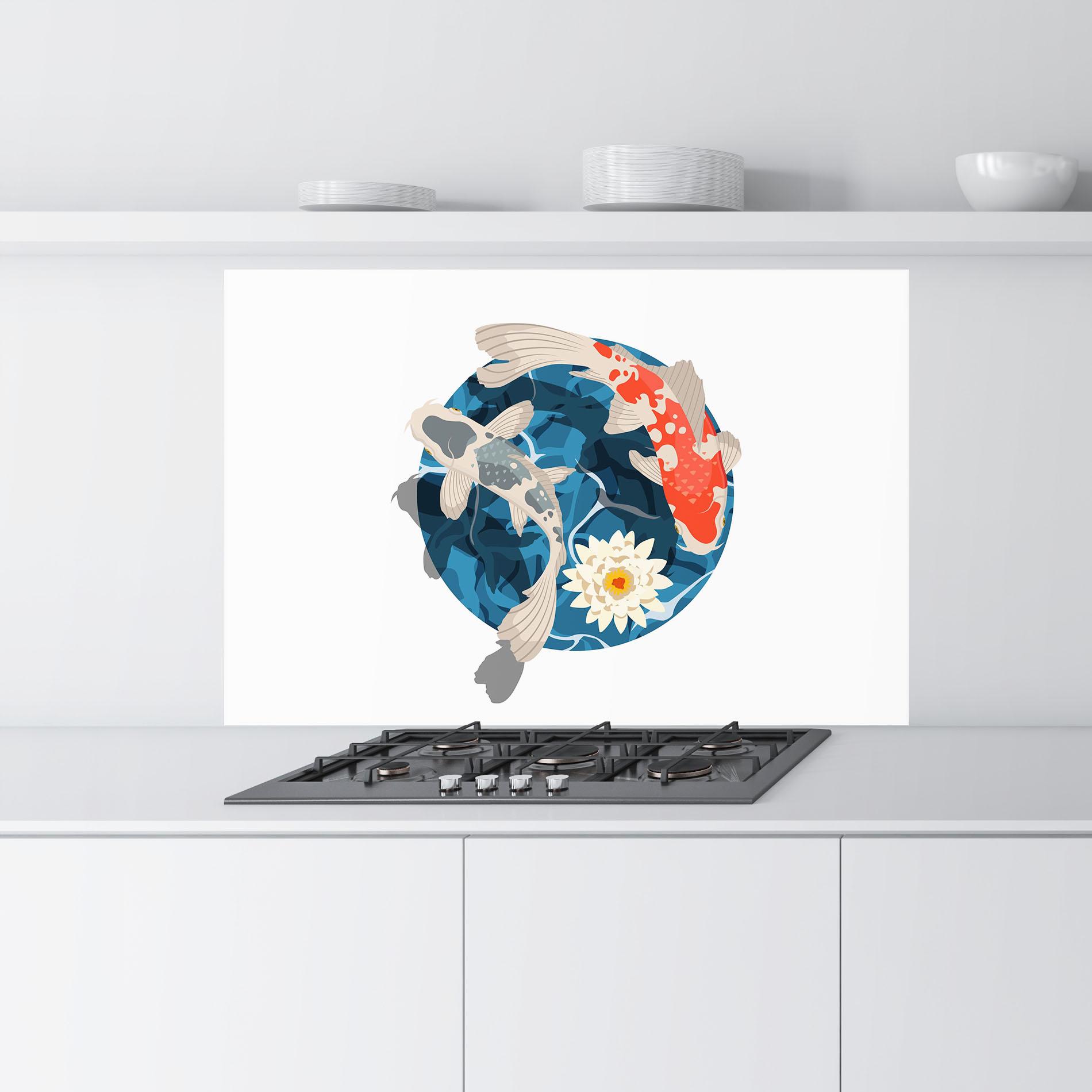 Panou Sticla Bucatarie Grey Orange Koi mockup 9