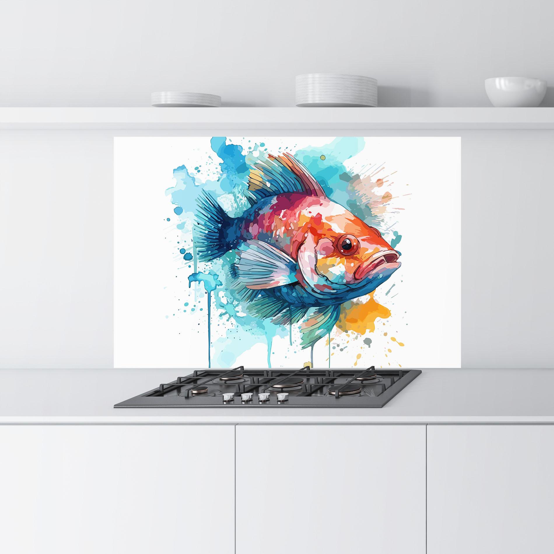 Panou Sticla Bucatarie Watercolor Fish mockup 9