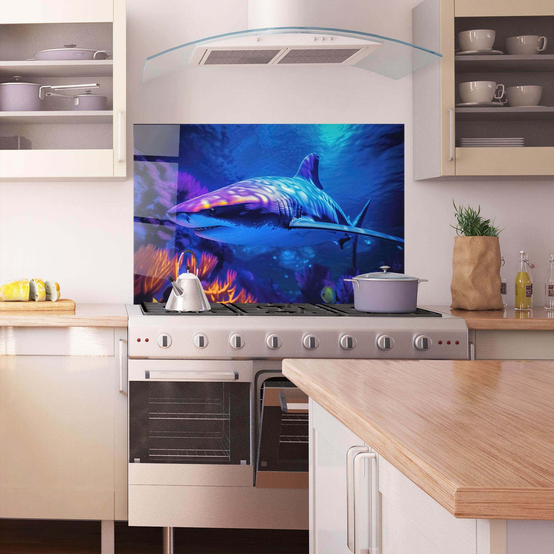 Panou Sticla Bucatarie Blue Light Shark mockup 1