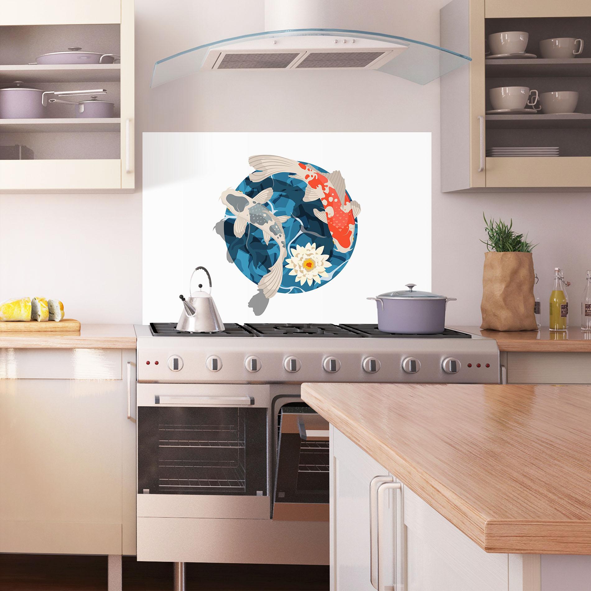 Panou Sticla Bucatarie Grey Orange Koi mockup 1