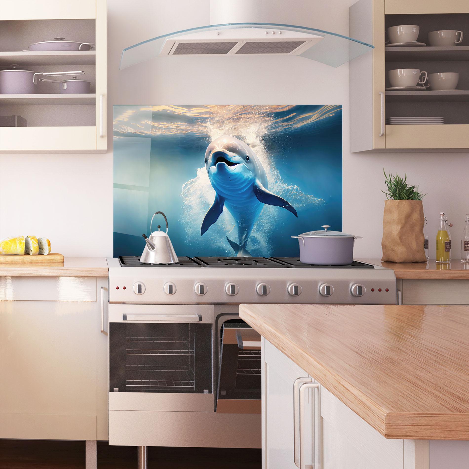 Panou Sticla Bucatarie Happy Dolphin mockup 1