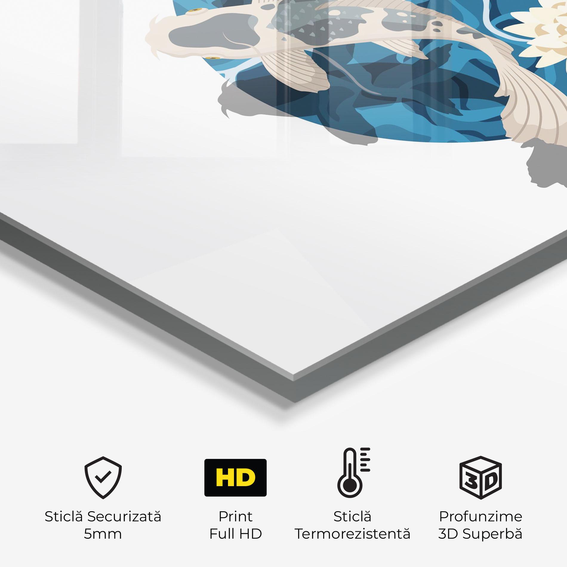 Panou Sticla Bucatarie Grey Orange Koi mockup 2