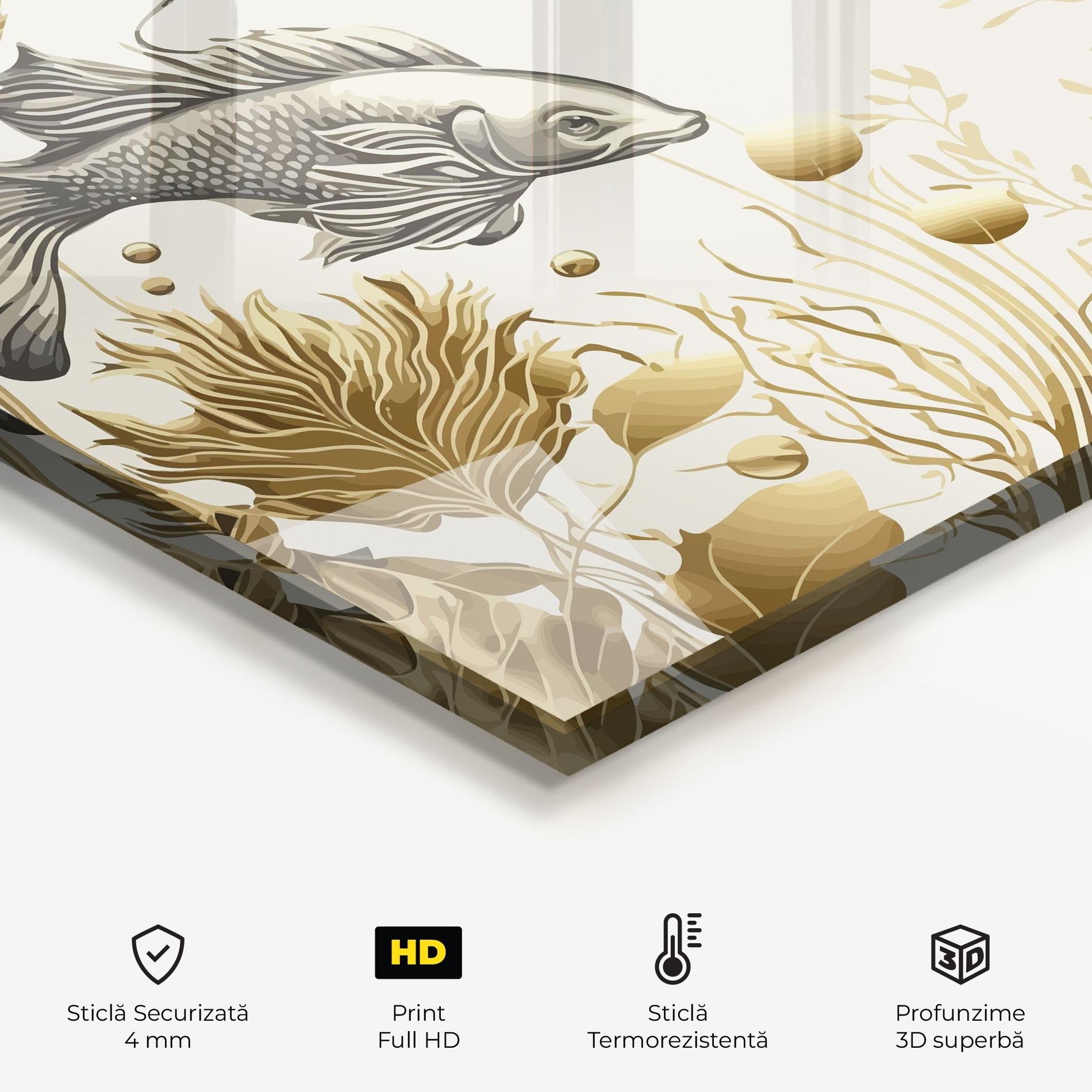 Panou Sticla Bucatarie Grey Gold Fish mockup 2