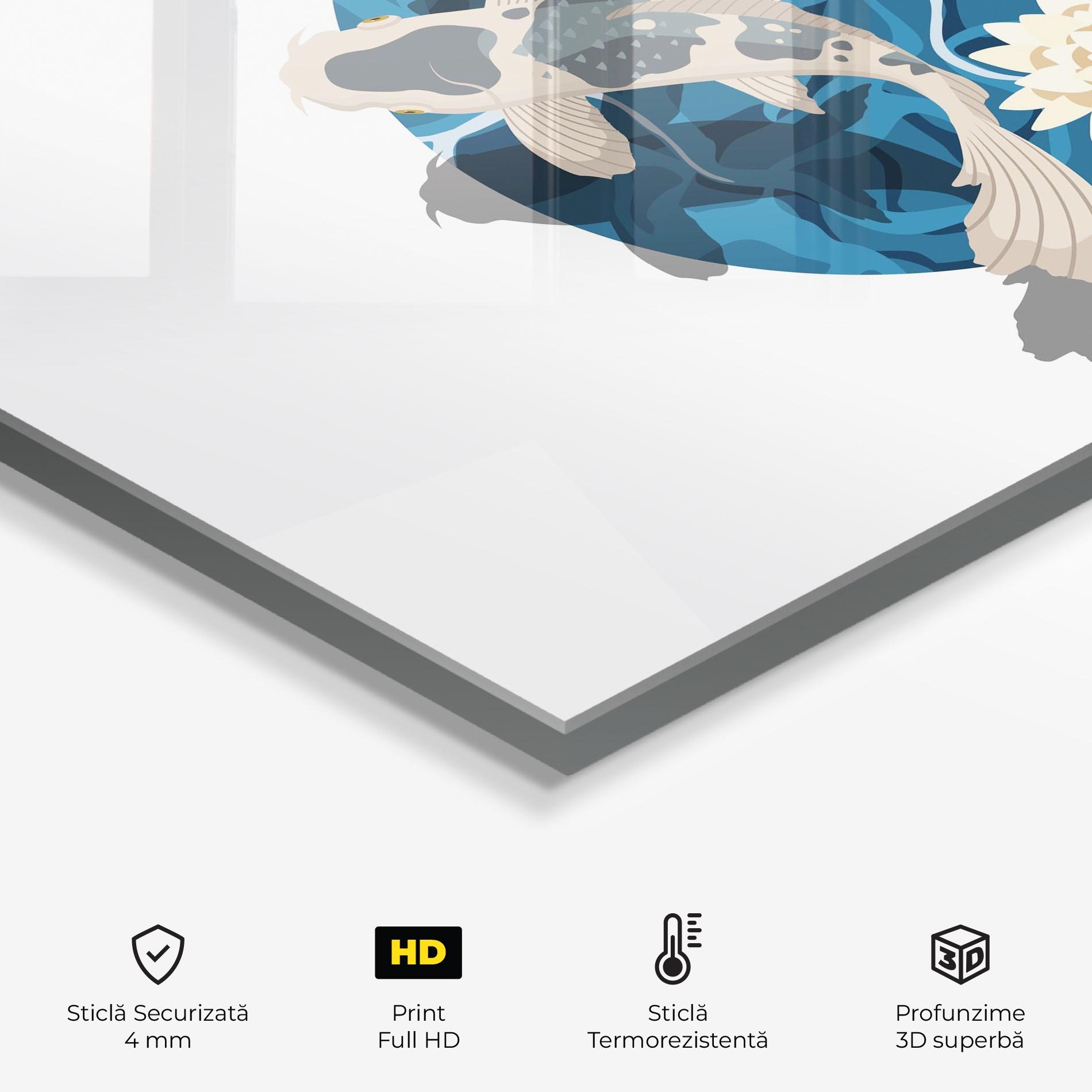 Panou Sticla Bucatarie Grey Orange Koi mockup 2