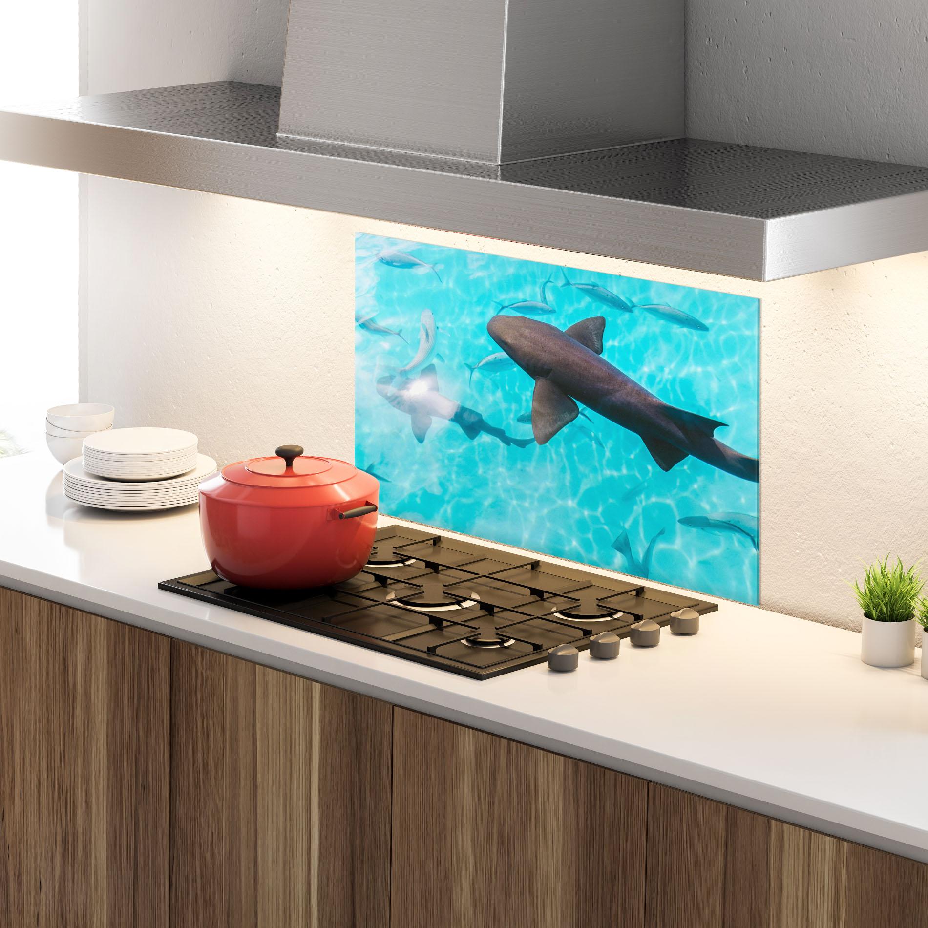 Panou Sticla Bucatarie Cute Shark mockup 4