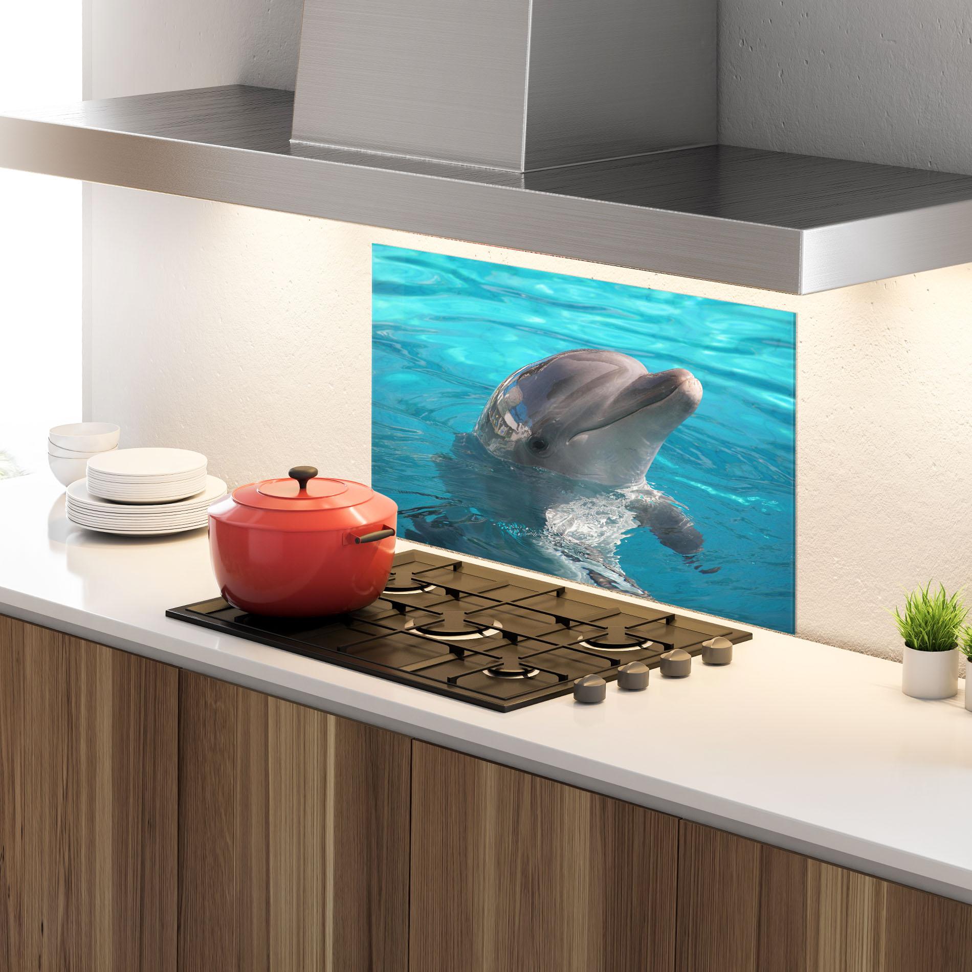 Panou Sticla Bucatarie Dolphin Poses mockup 4