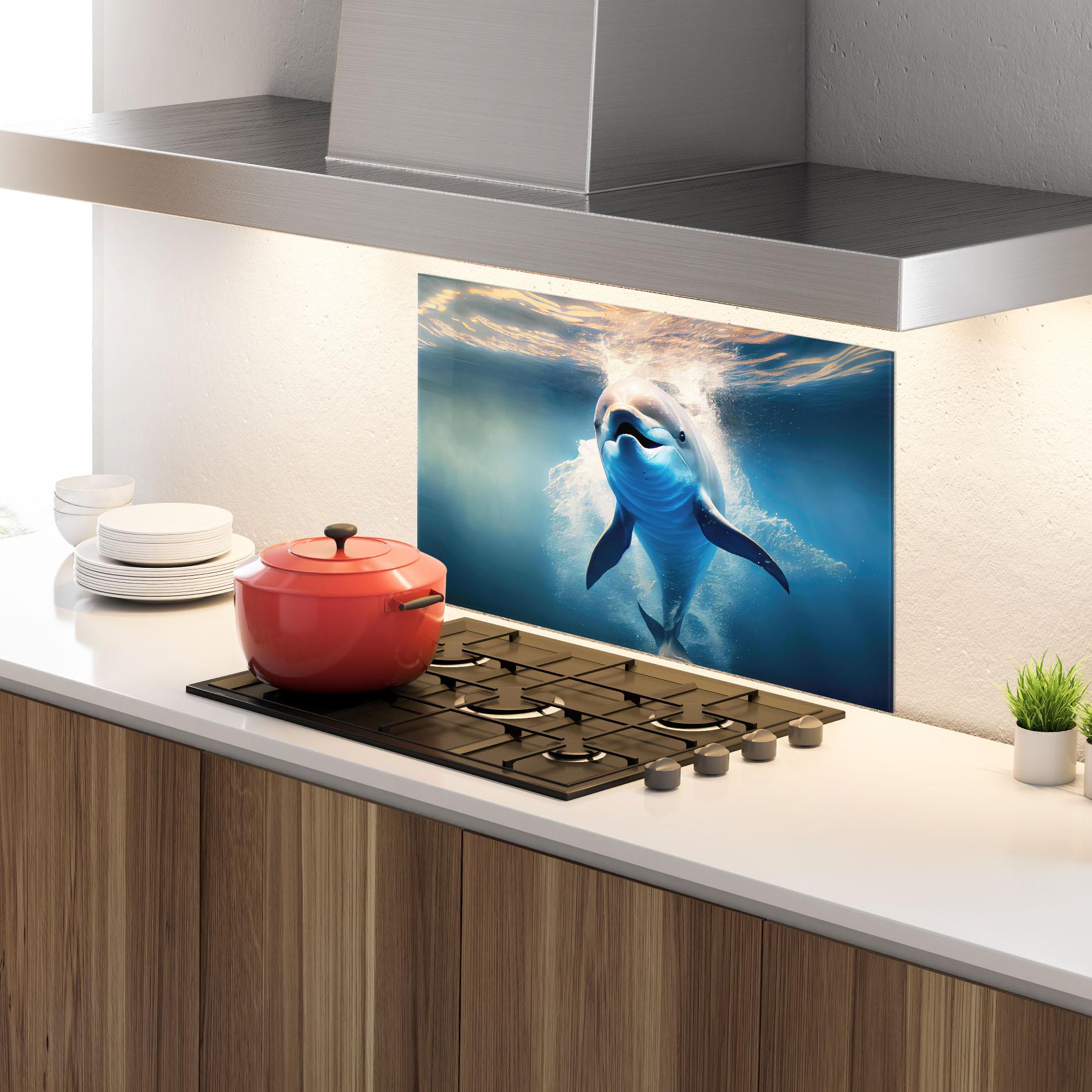 Panou Sticla Bucatarie Happy Dolphin mockup 4