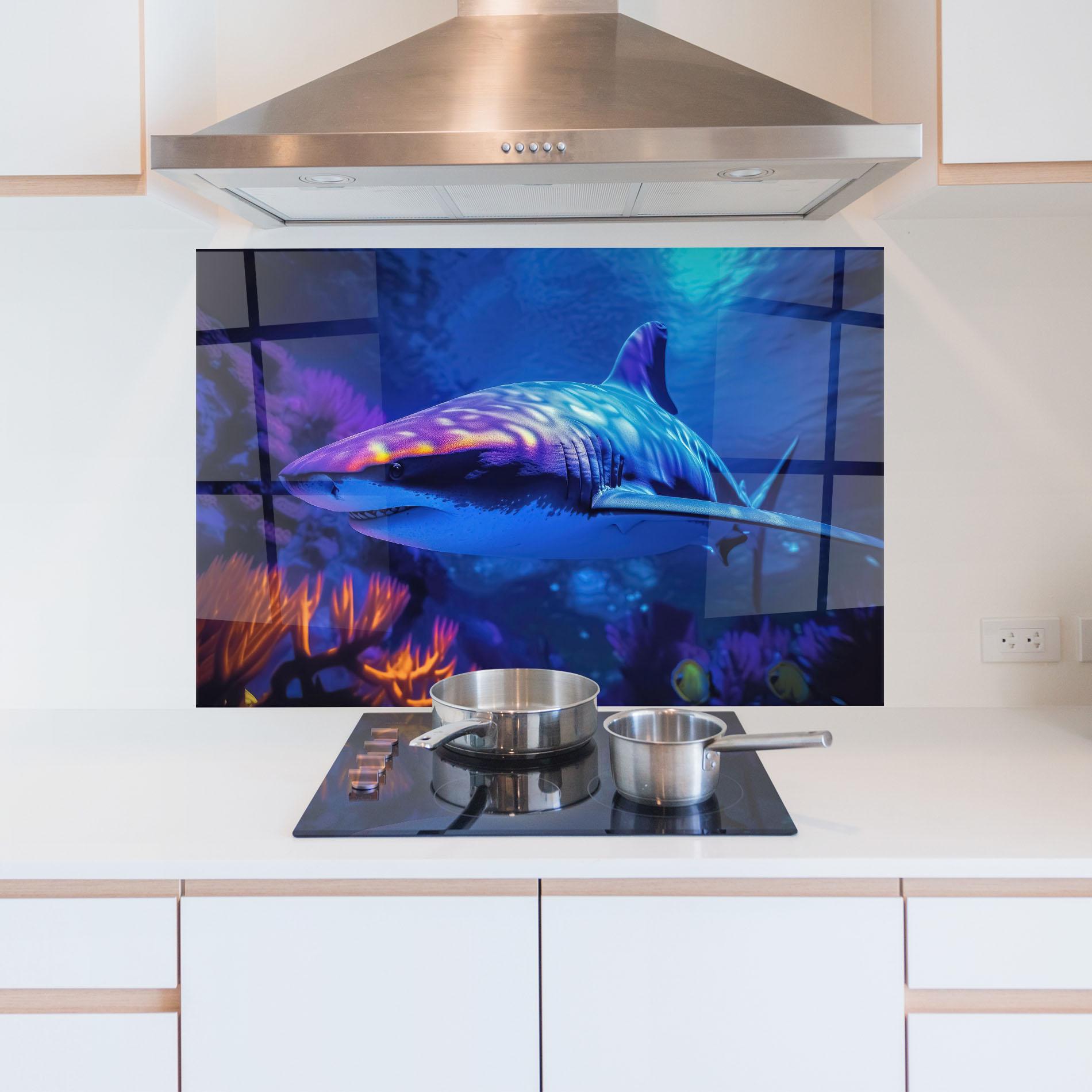 Panou Sticla Bucatarie Blue Light Shark mockup 5
