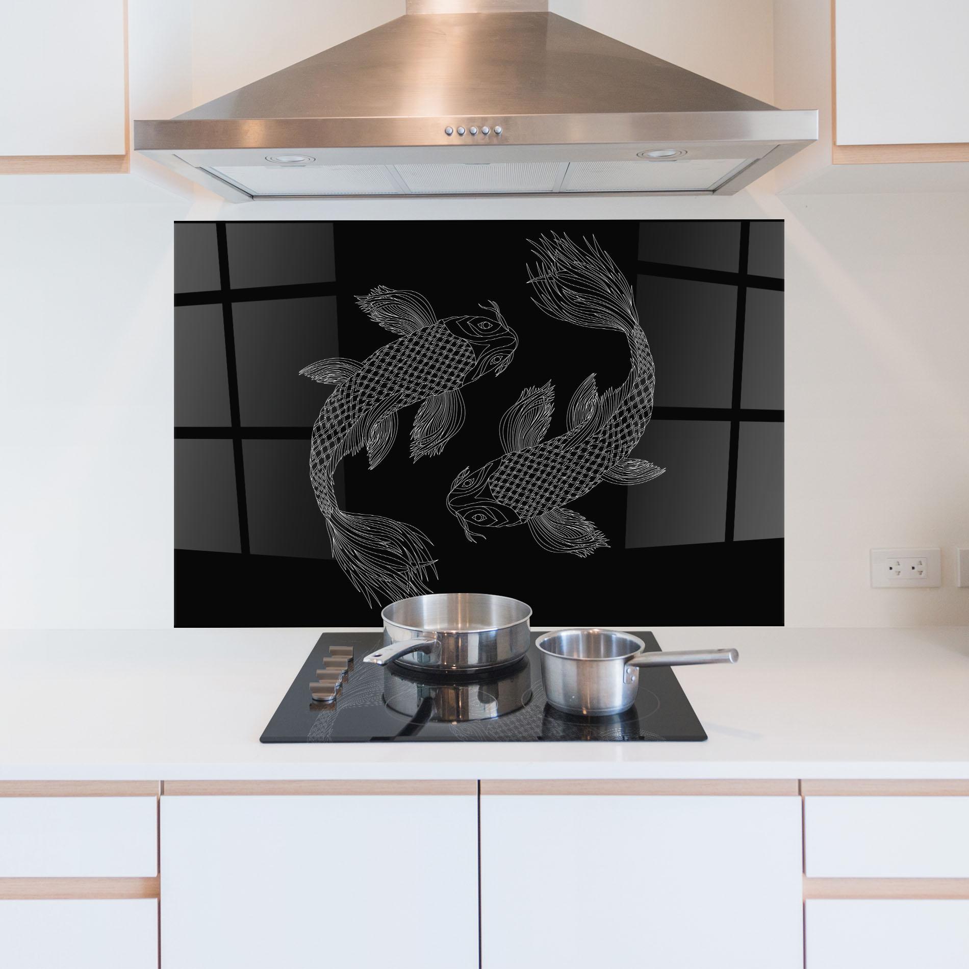 Panou Sticla Bucatarie Feng Shui Fish mockup 5