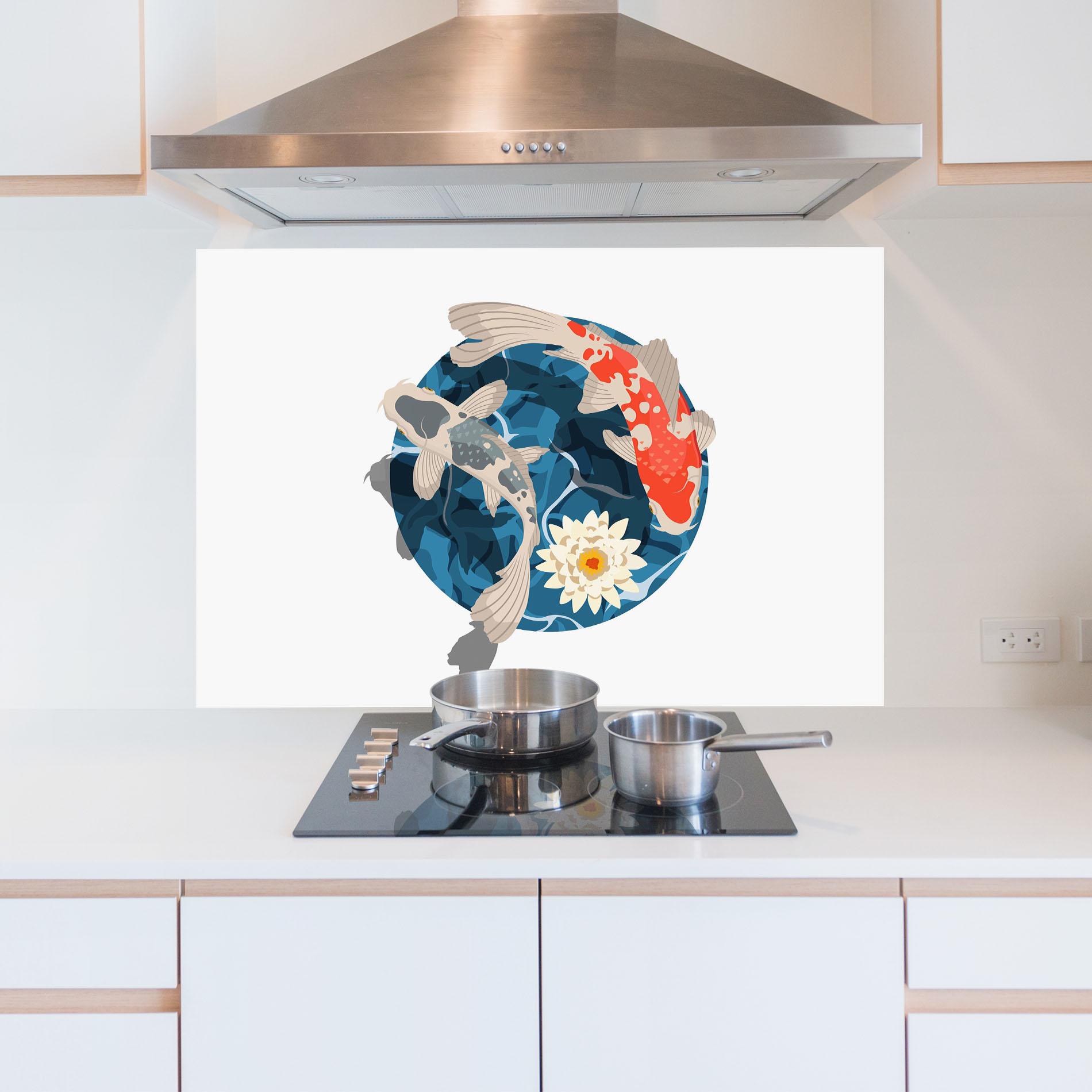 Panou Sticla Bucatarie Grey Orange Koi mockup 5