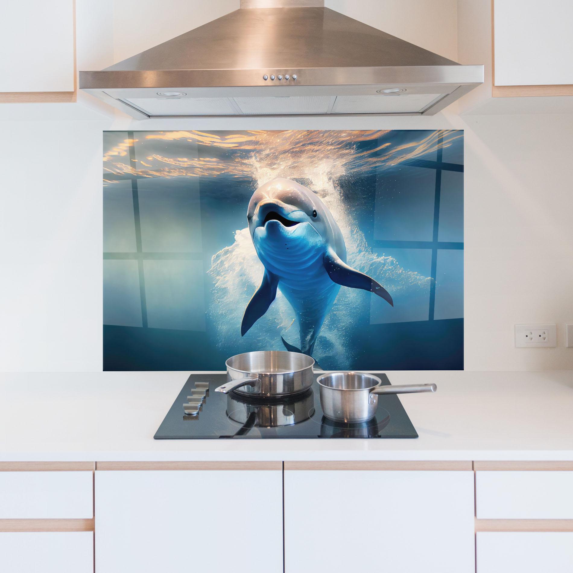 Panou Sticla Bucatarie Happy Dolphin mockup 5