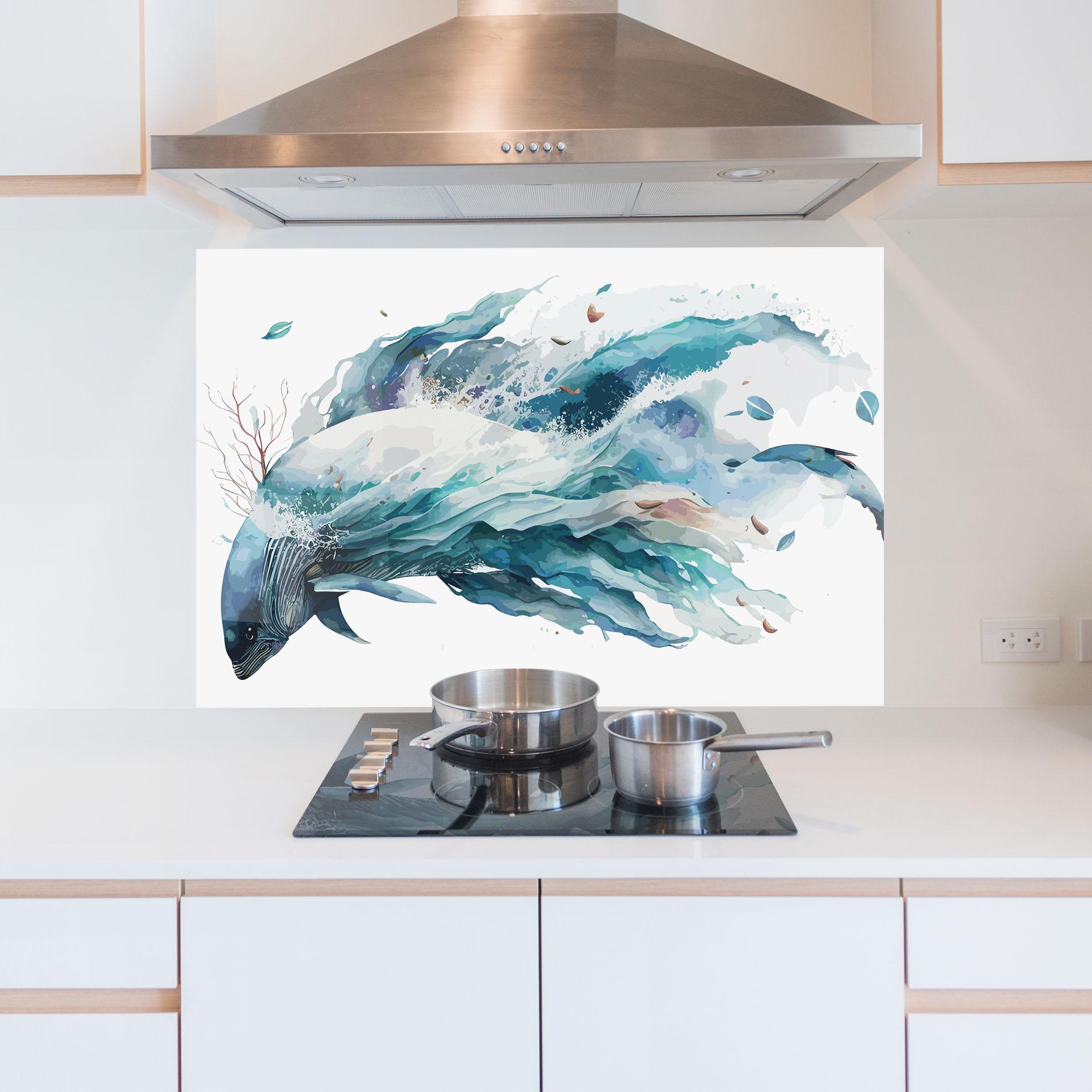 Panou Sticla Bucatarie Pretty Blue Fish mockup 5