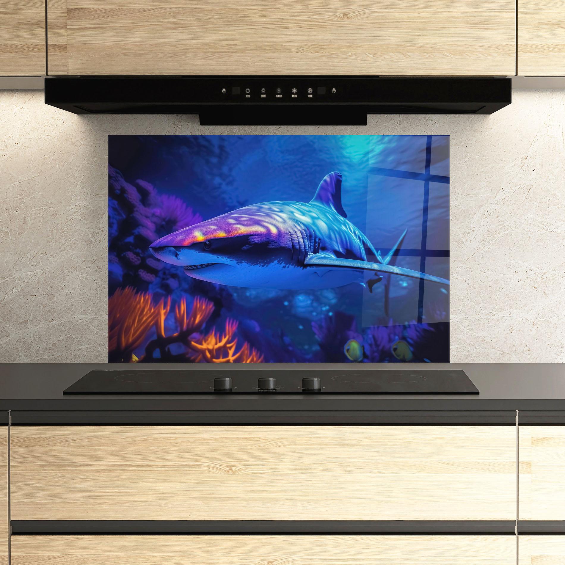 Panou Sticla Bucatarie Blue Light Shark mockup 3