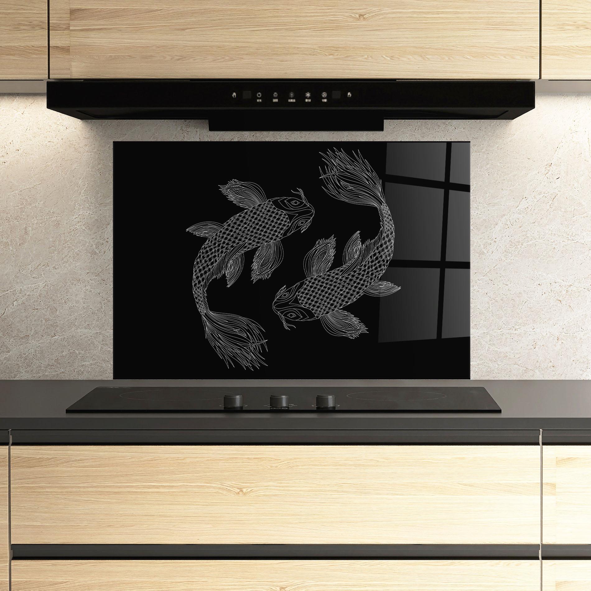 Panou Sticla Bucatarie Feng Shui Fish mockup 3