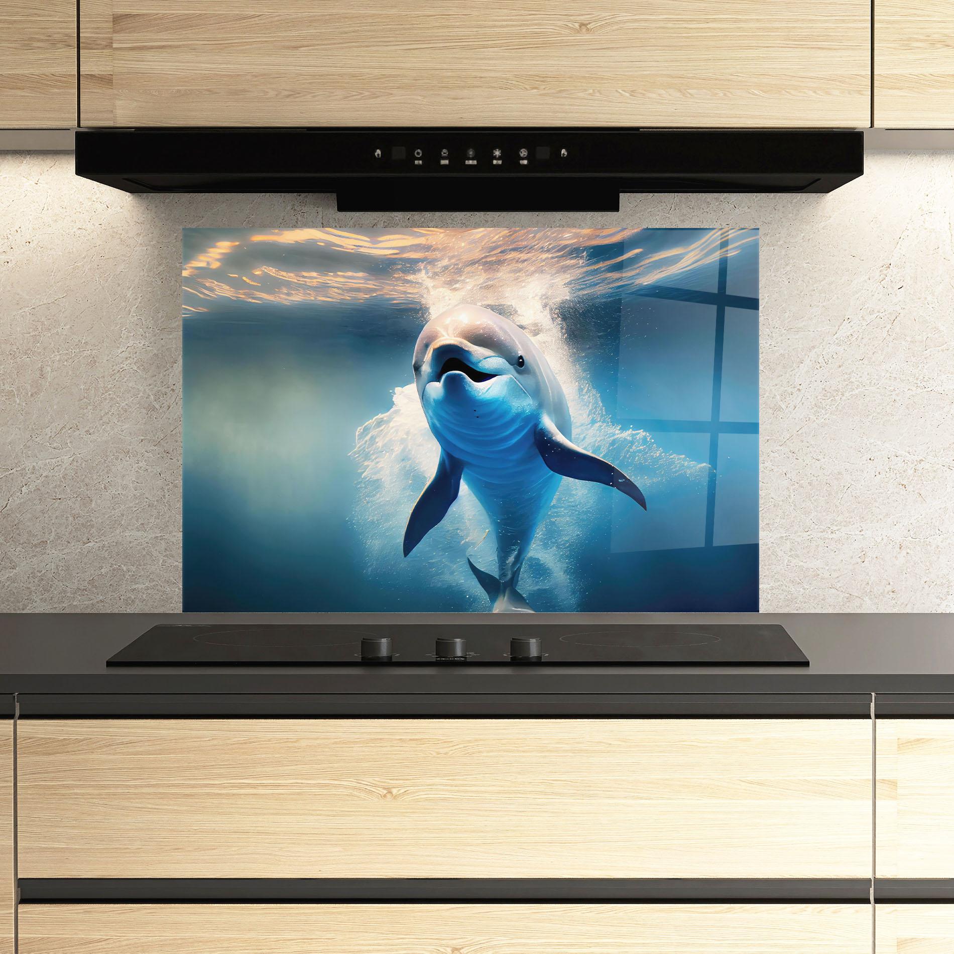 Panou Sticla Bucatarie Happy Dolphin mockup 3