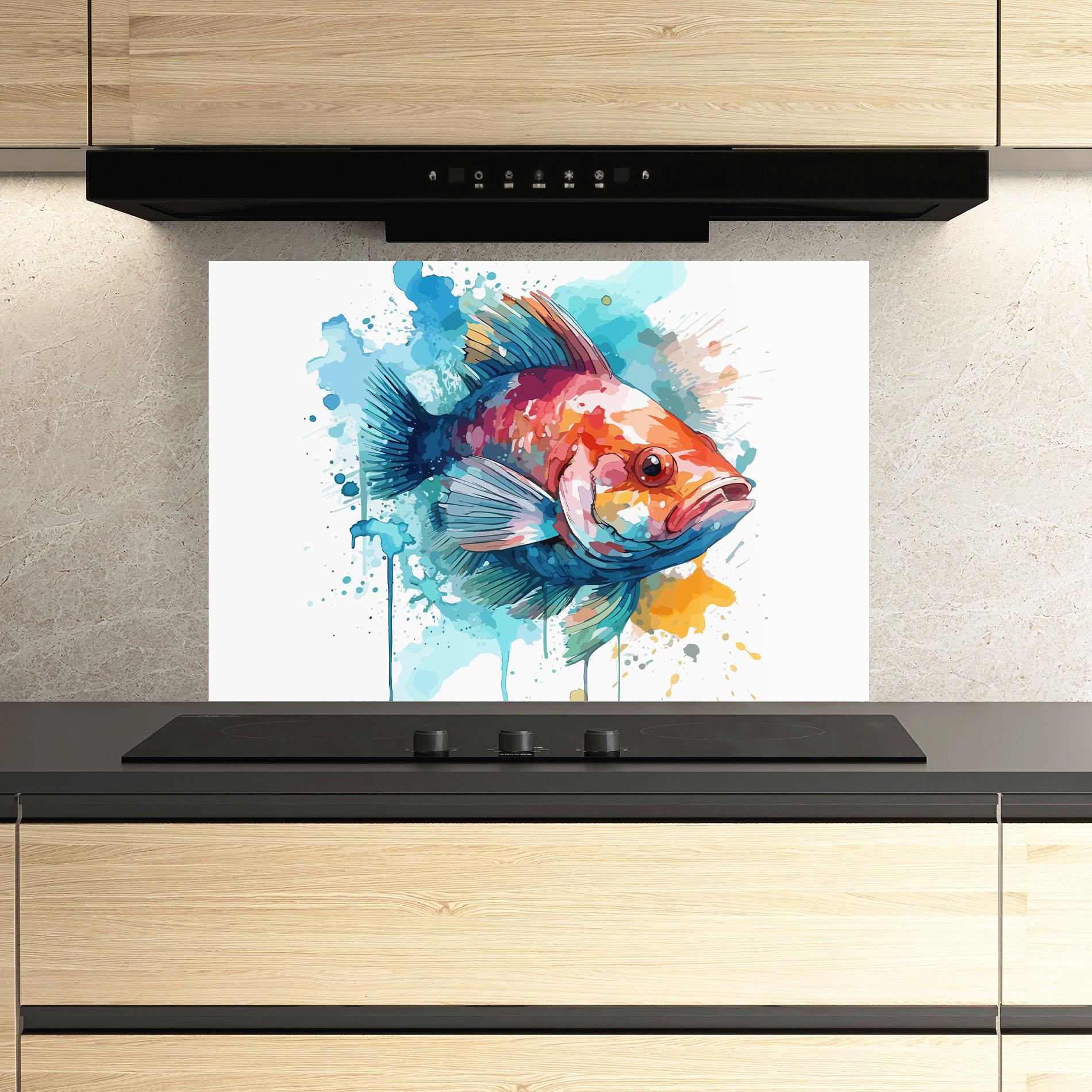 Panou Sticla Bucatarie Watercolor Fish mockup 3