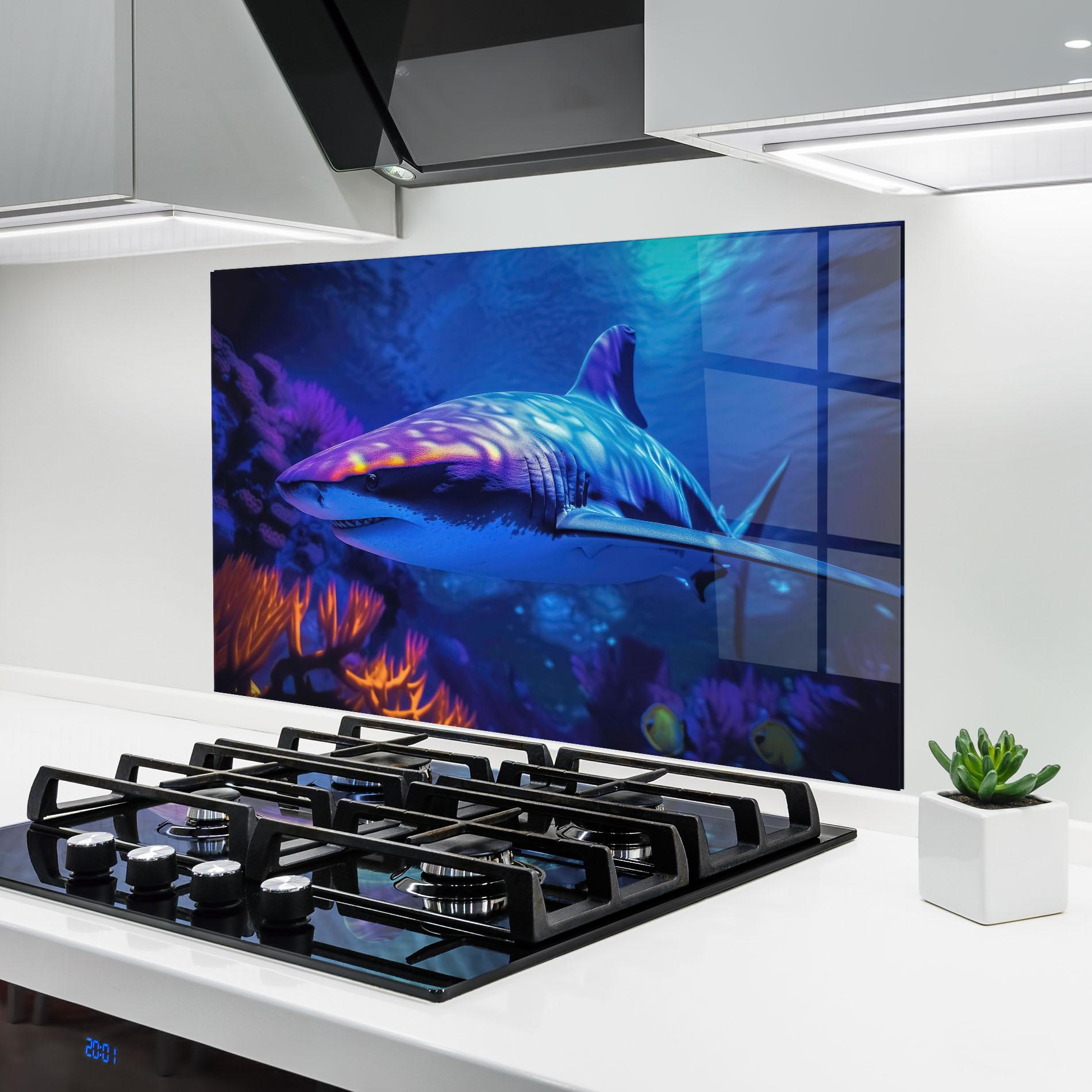 Panou Sticla Bucatarie Blue Light Shark mockup 6