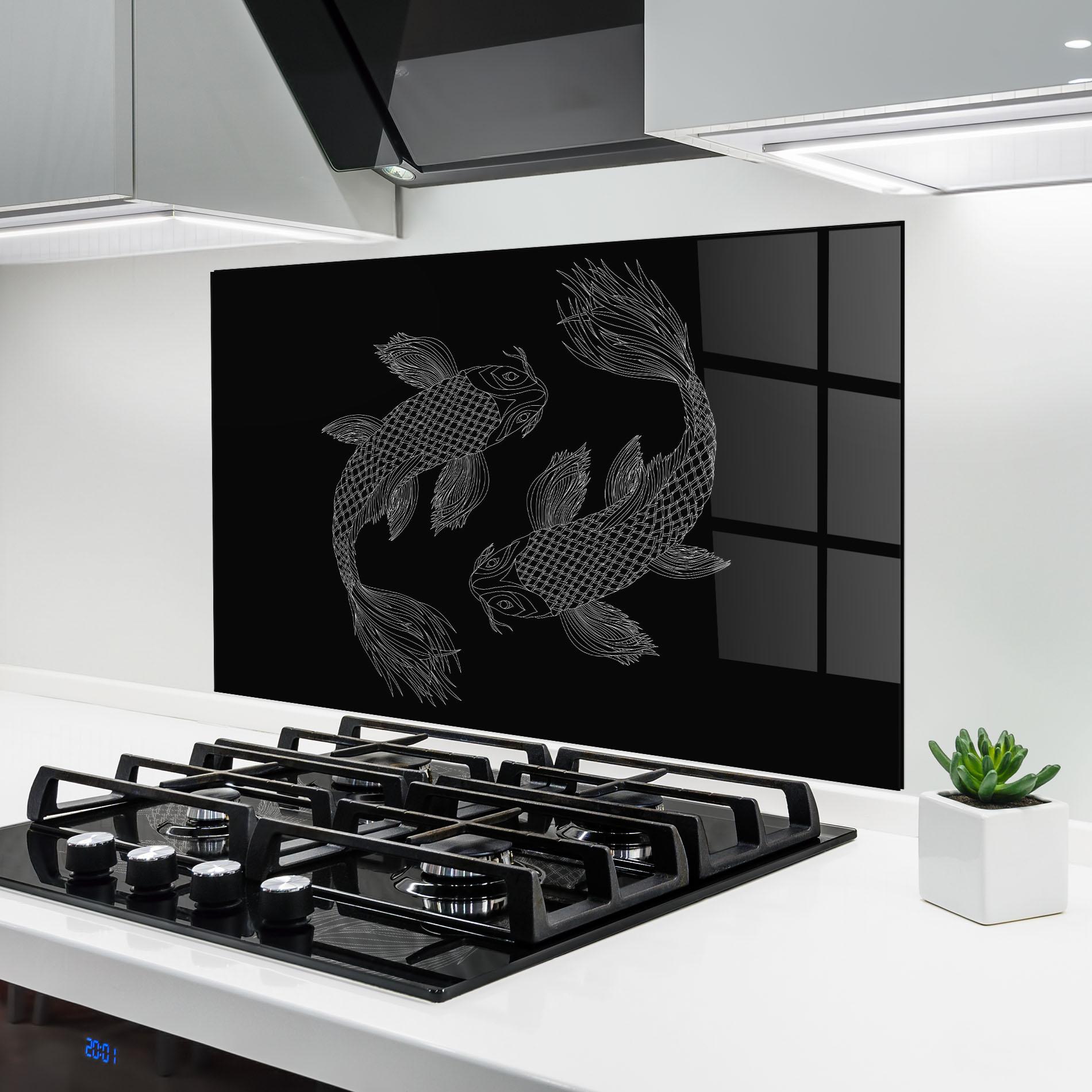 Panou Sticla Bucatarie Feng Shui Fish mockup 6