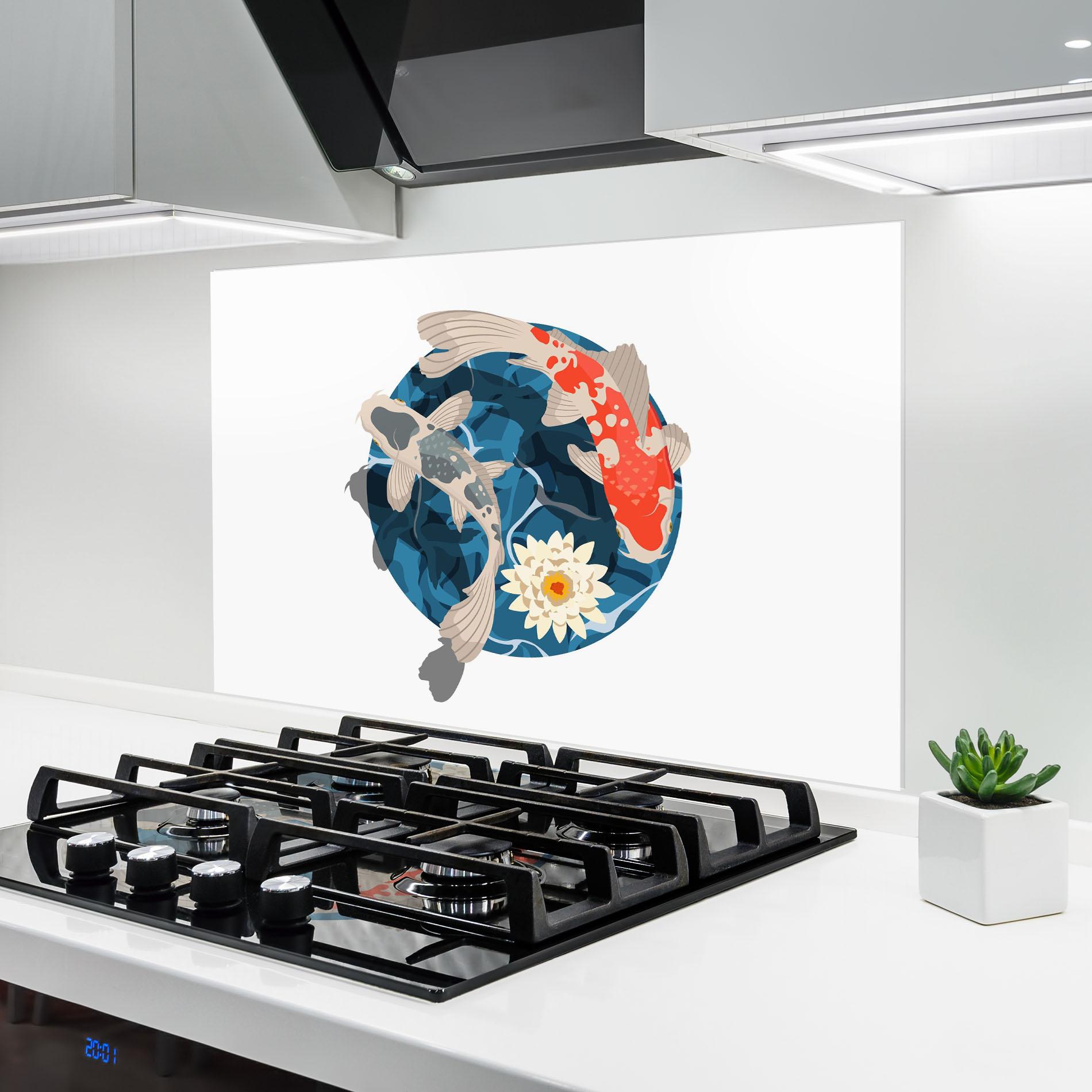 Panou Sticla Bucatarie Grey Orange Koi mockup 6