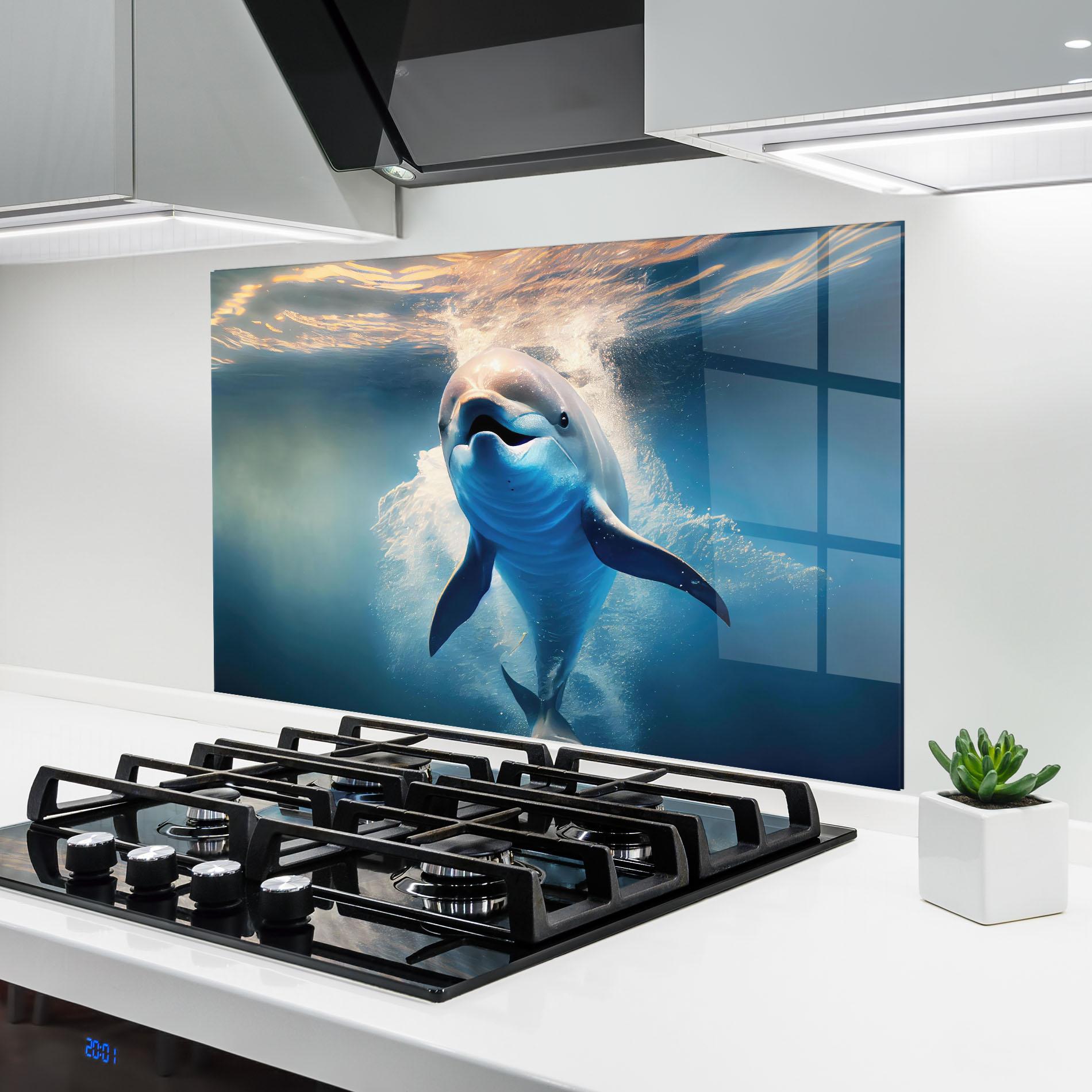 Panou Sticla Bucatarie Happy Dolphin mockup 6