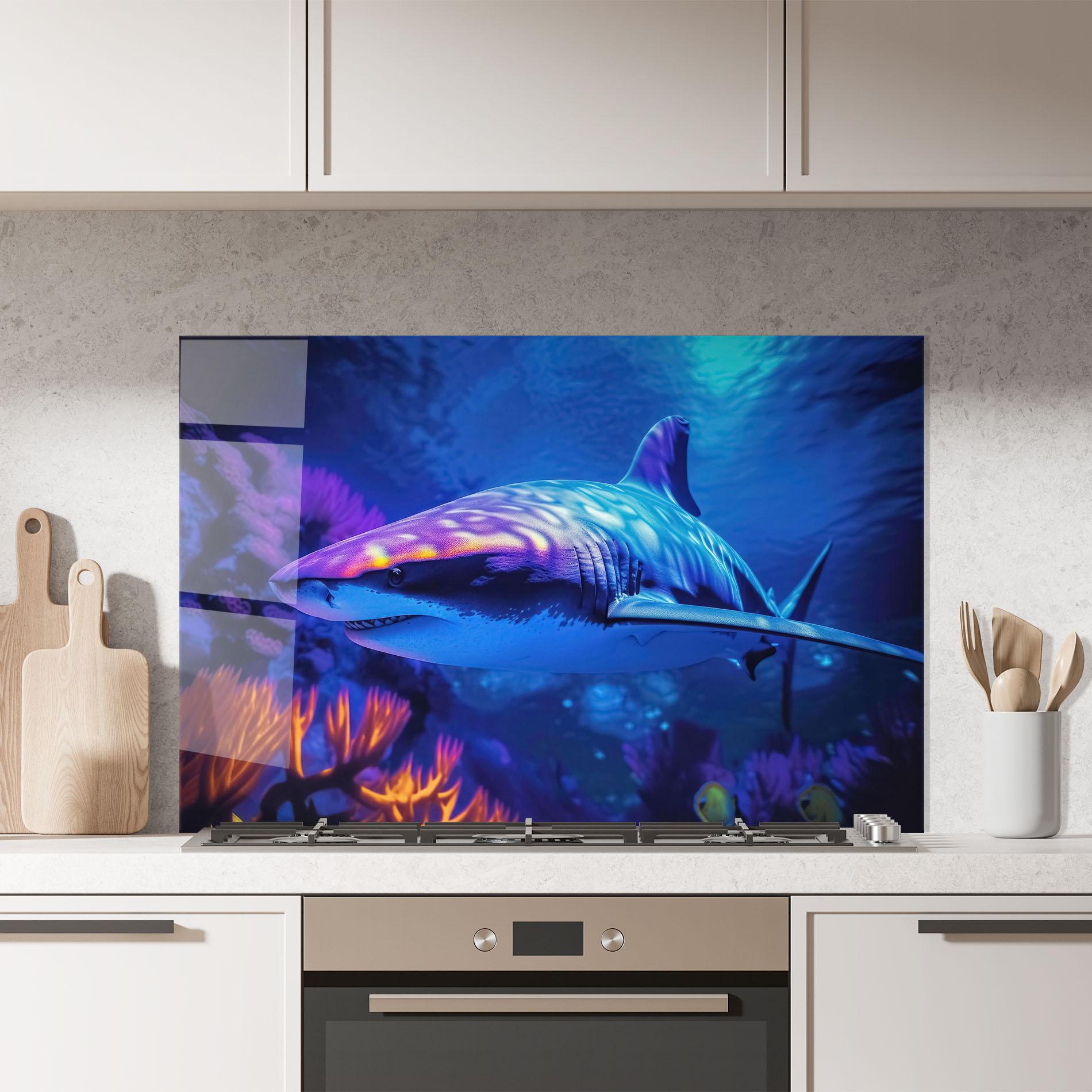 Panou Sticla Bucatarie Blue Light Shark mockup 7