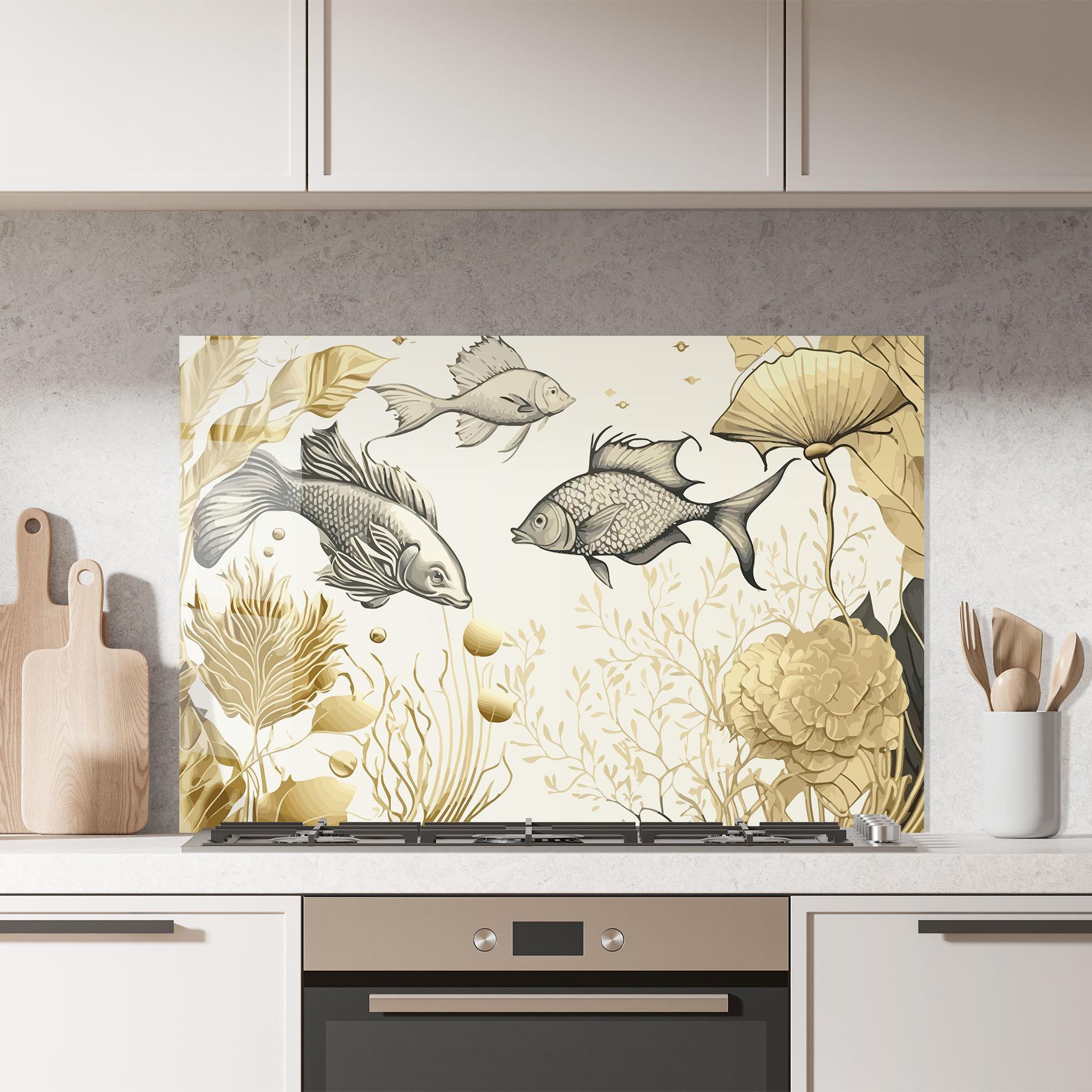 Panou Sticla Bucatarie Grey Gold Fish mockup 7