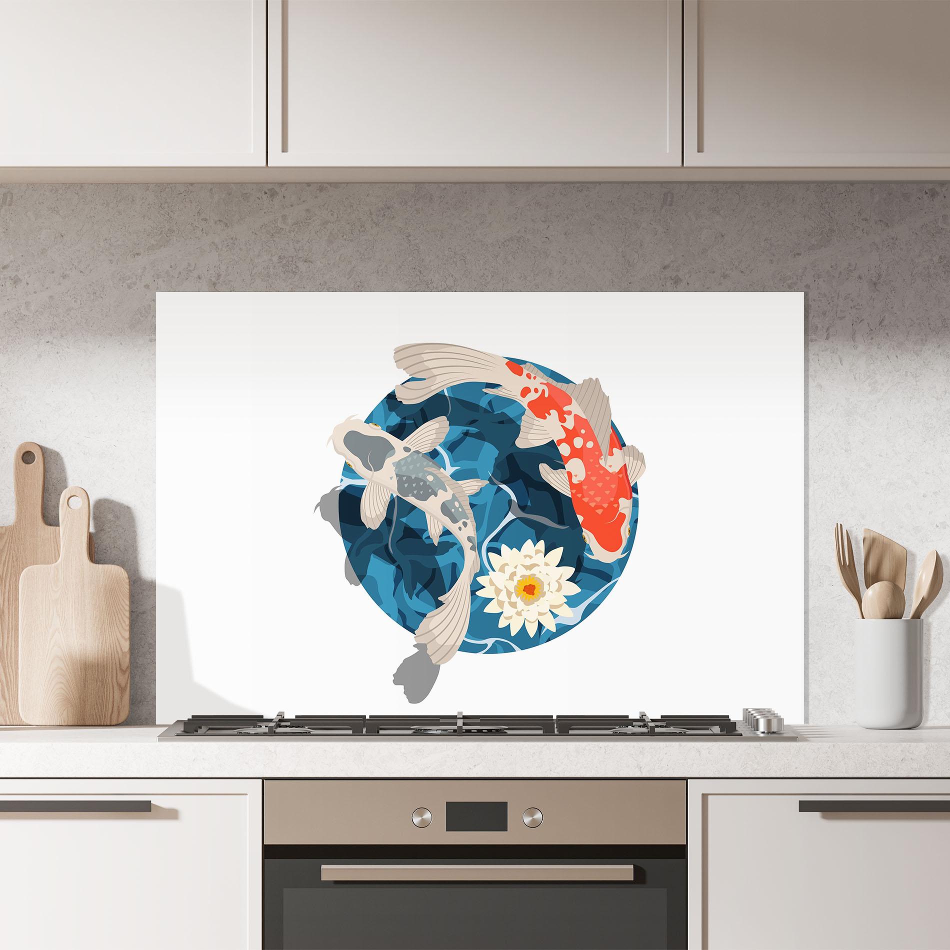 Panou Sticla Bucatarie Grey Orange Koi mockup 7