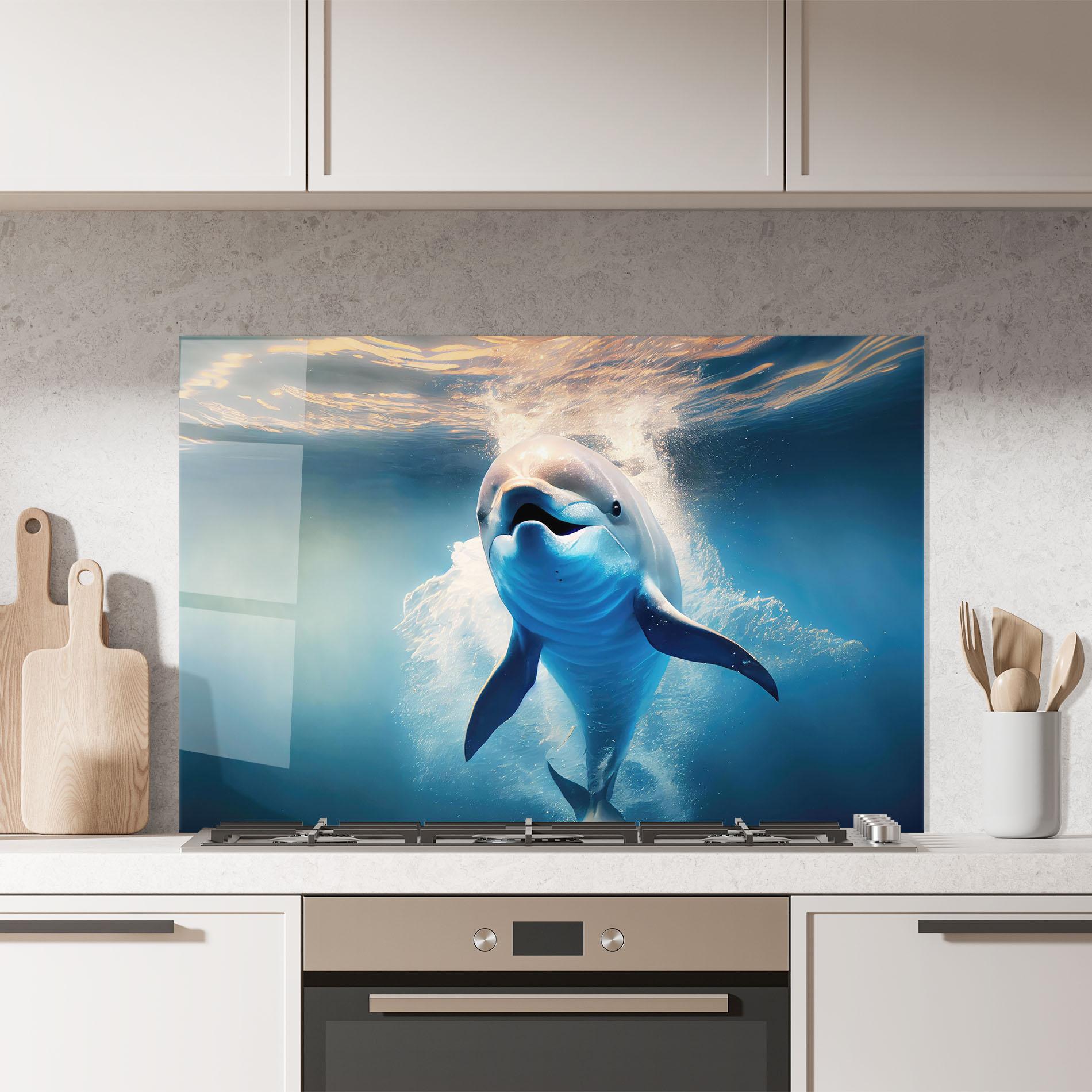 Panou Sticla Bucatarie Happy Dolphin mockup 7