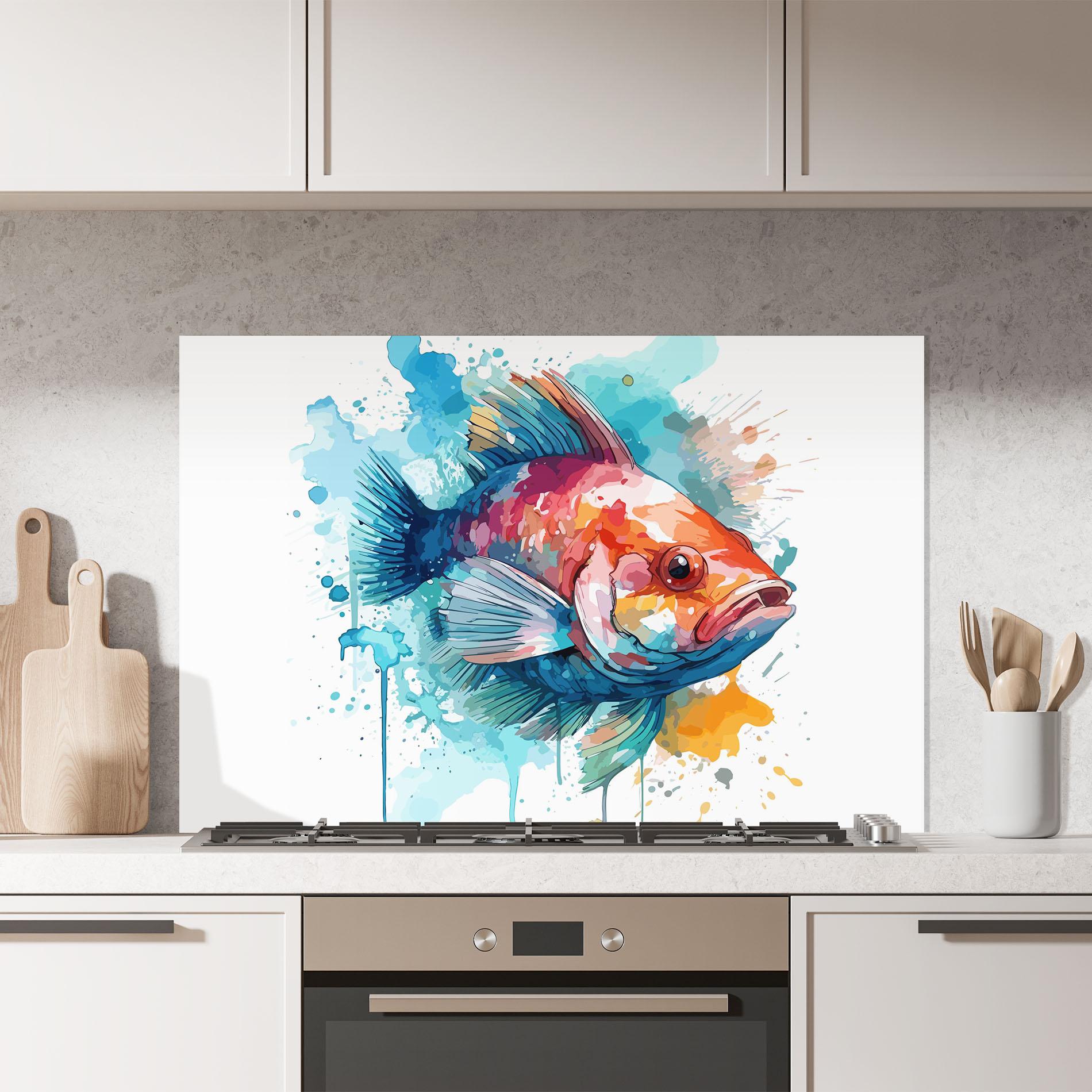 Panou Sticla Bucatarie Watercolor Fish mockup 7