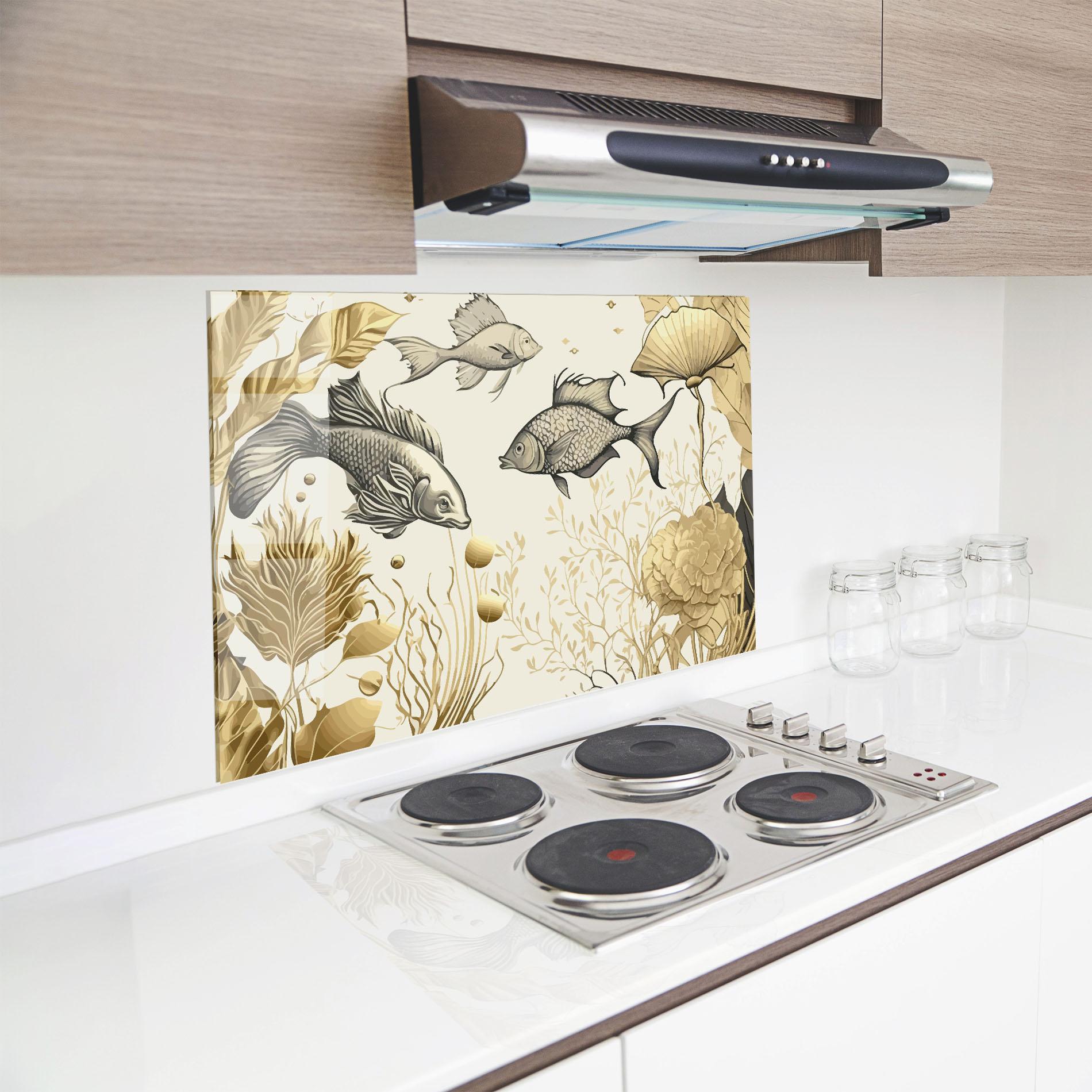 Panou Sticla Bucatarie Grey Gold Fish mockup 8