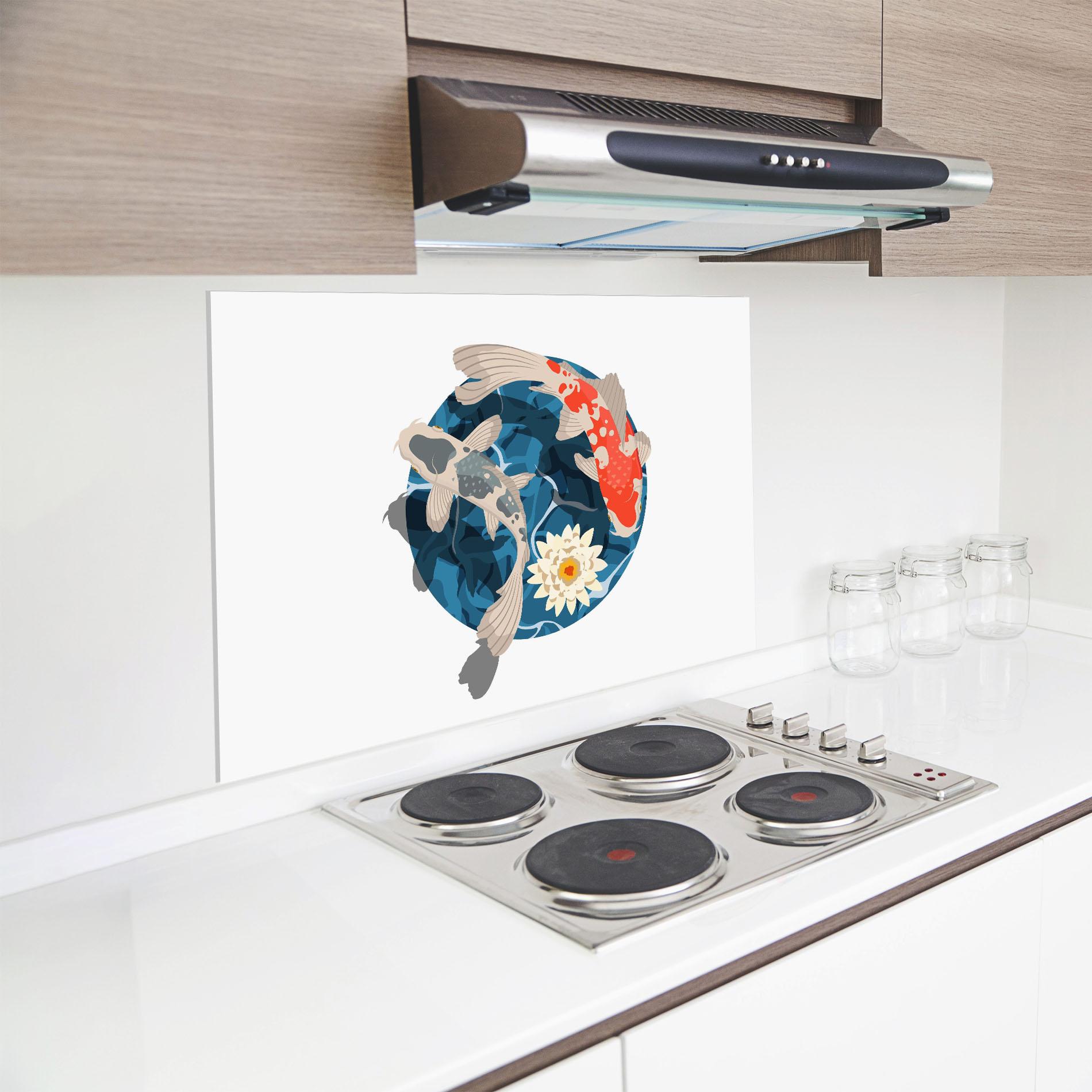 Panou Sticla Bucatarie Grey Orange Koi mockup 8